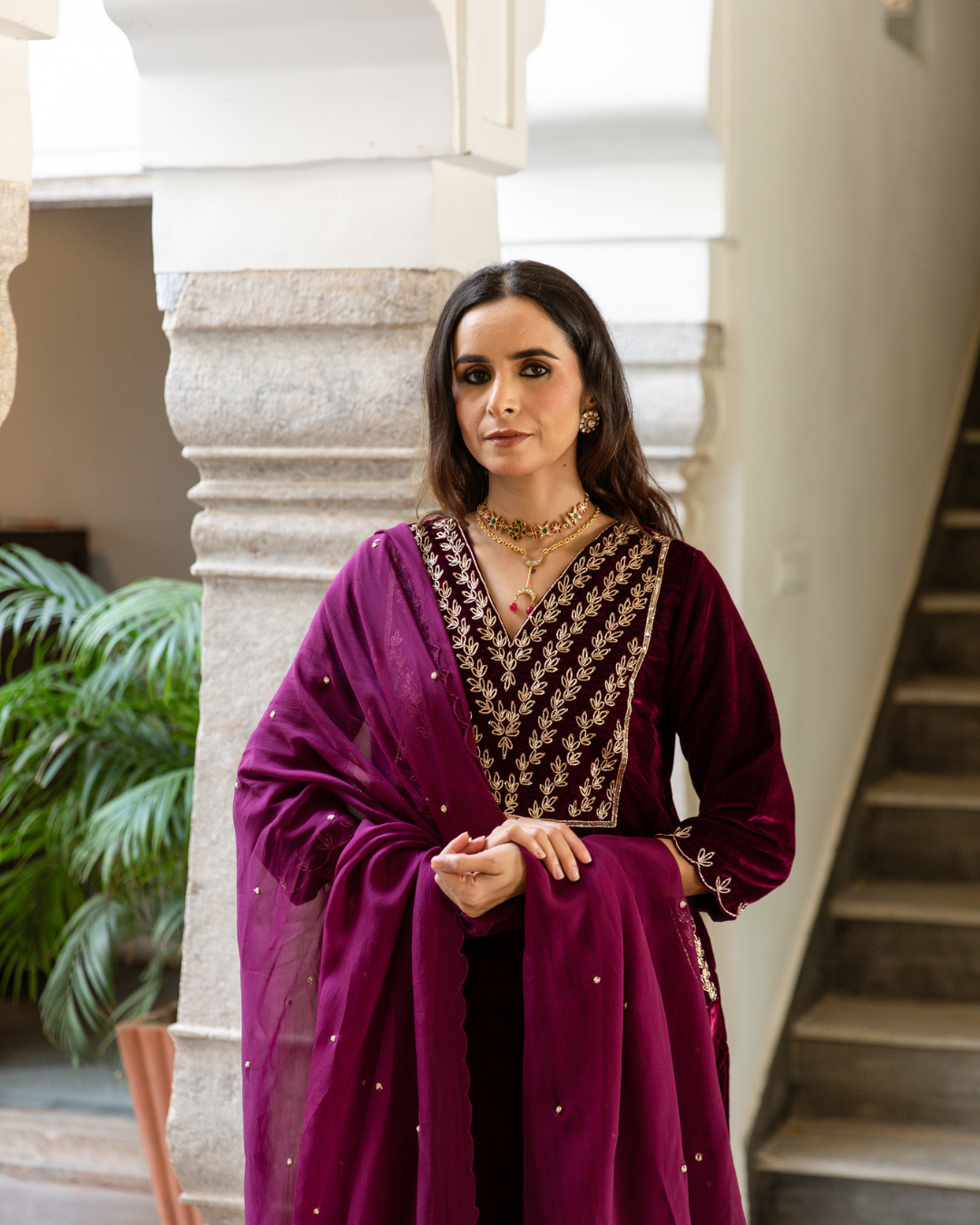 Khizaan Panna - Velvet Embroidered Suit Set