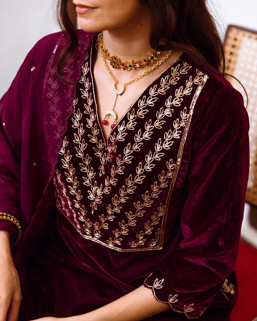 Khizaan Panna - Velvet Embroidered Suit Set