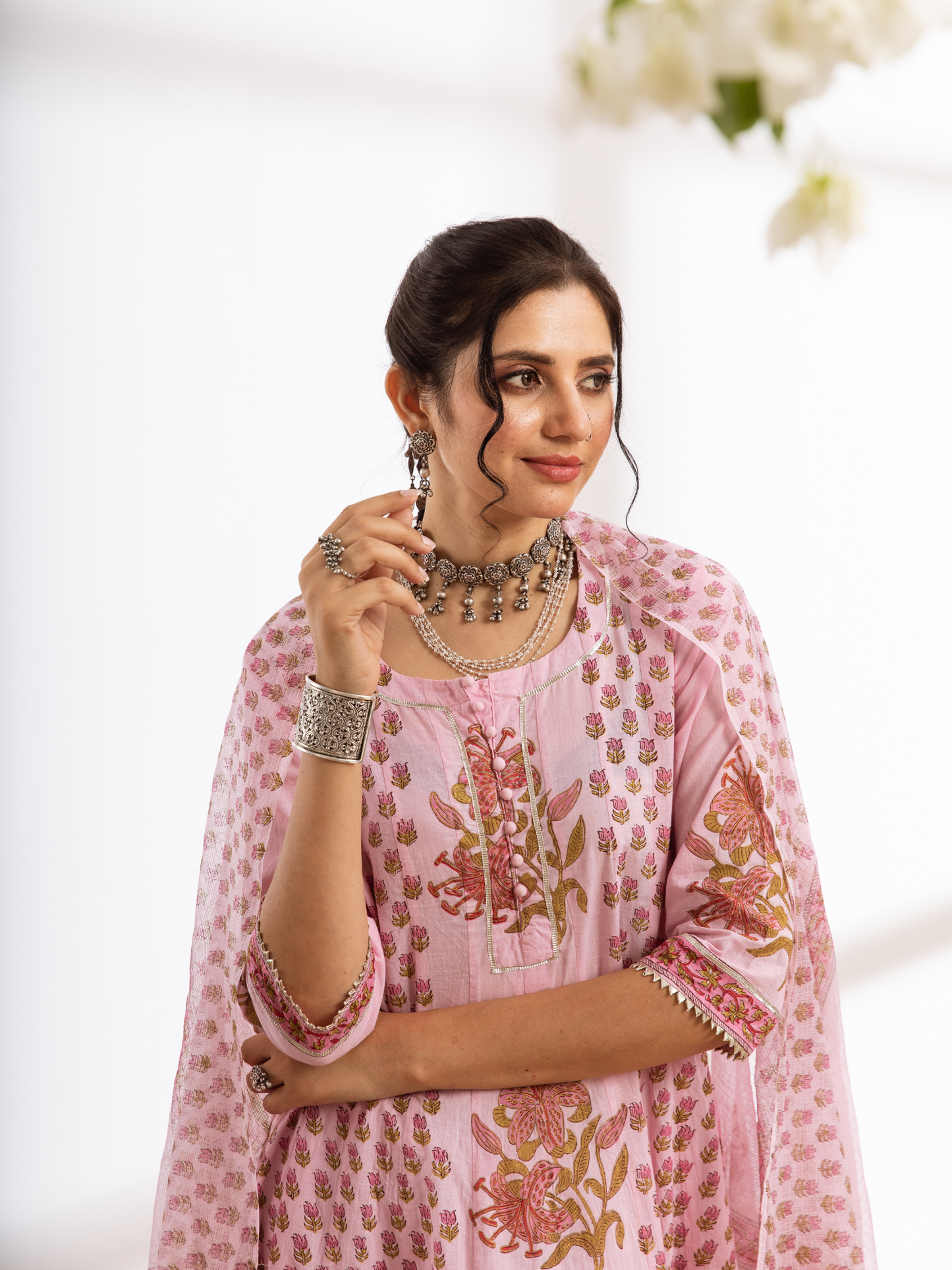 Rasika Gulabi Kalidar Set - Pink Hand Block Printed Cotton Kalidar Set