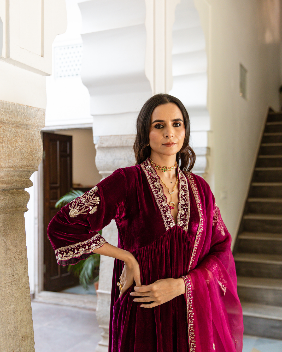 Roya Gulaab - Velvet Embroidered Suit Set