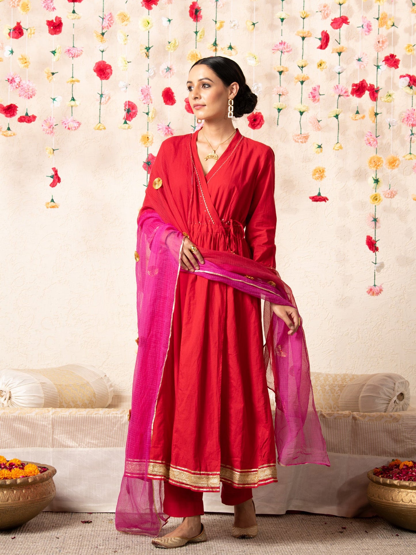 Sanjana Batra in Red Sorbet Angrakha Set