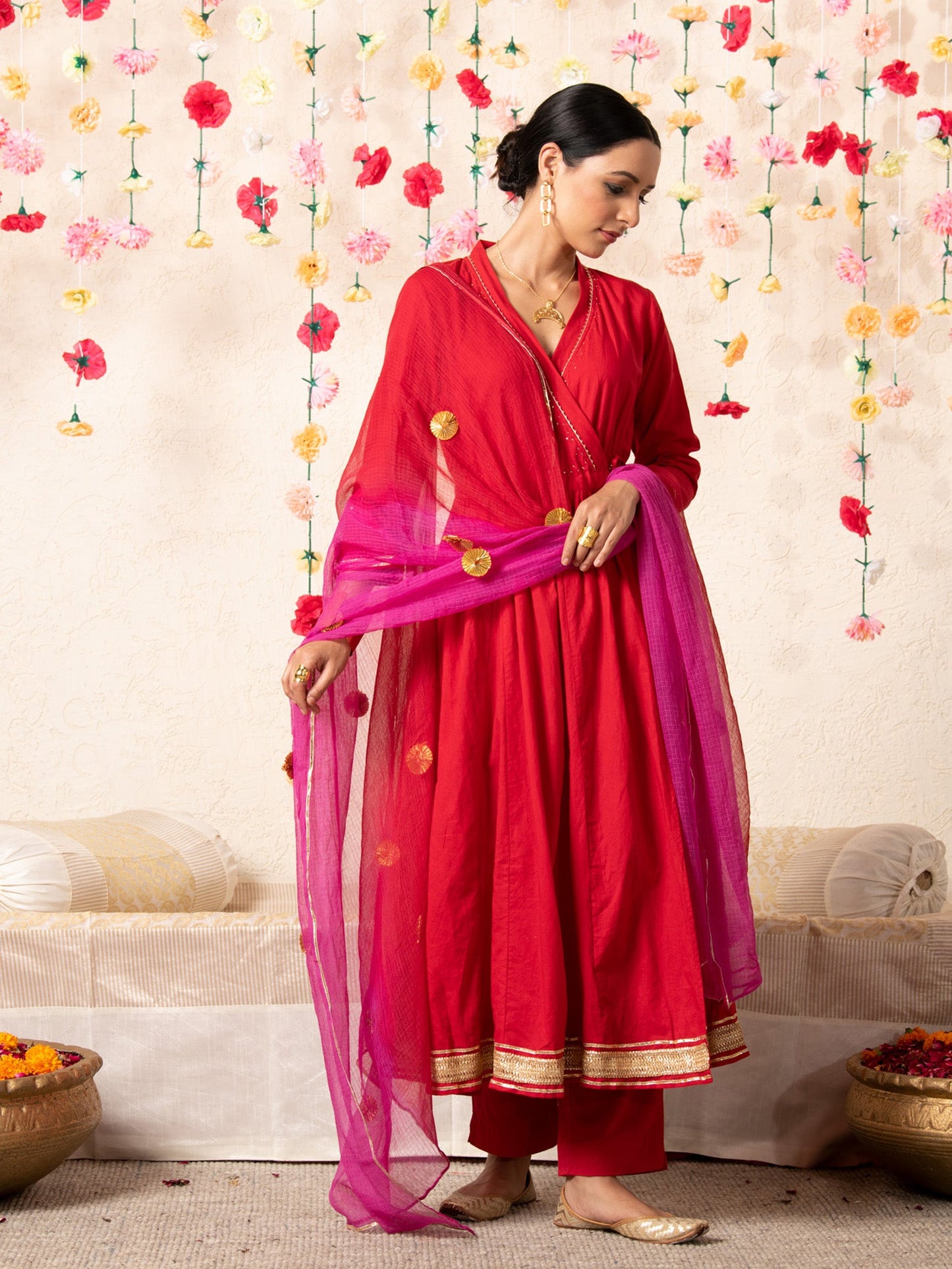 Sanjana Batra in Red Sorbet Angrakha Set