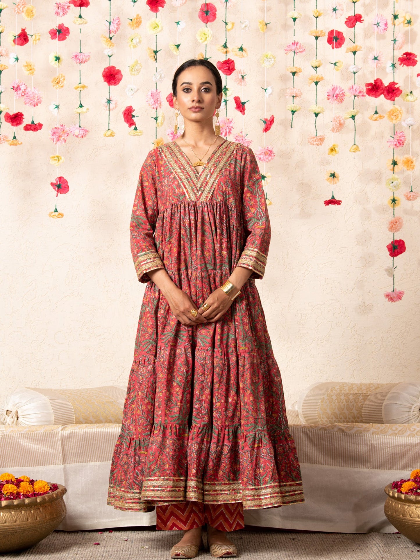 Sitara Mughal Baagh Kurta Set Peach
