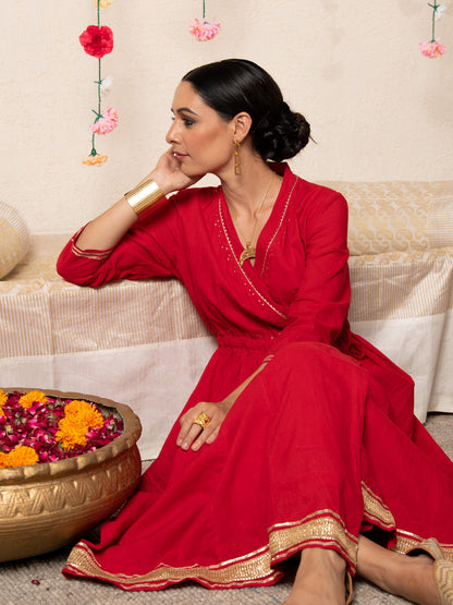 Sanjana Batra in Red Sorbet Angrakha Set