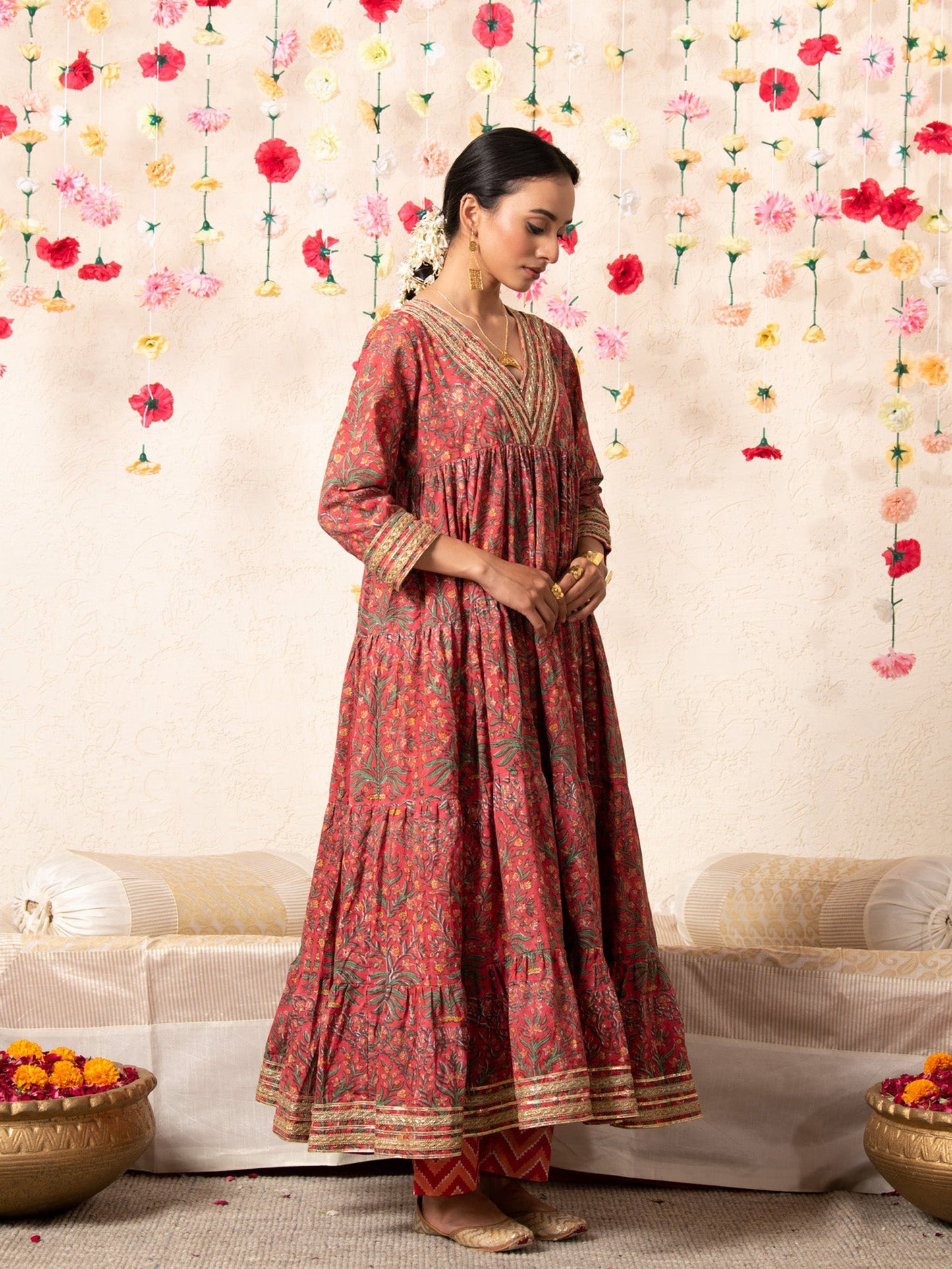 Sitara Mughal Baagh Kurta Set Peach