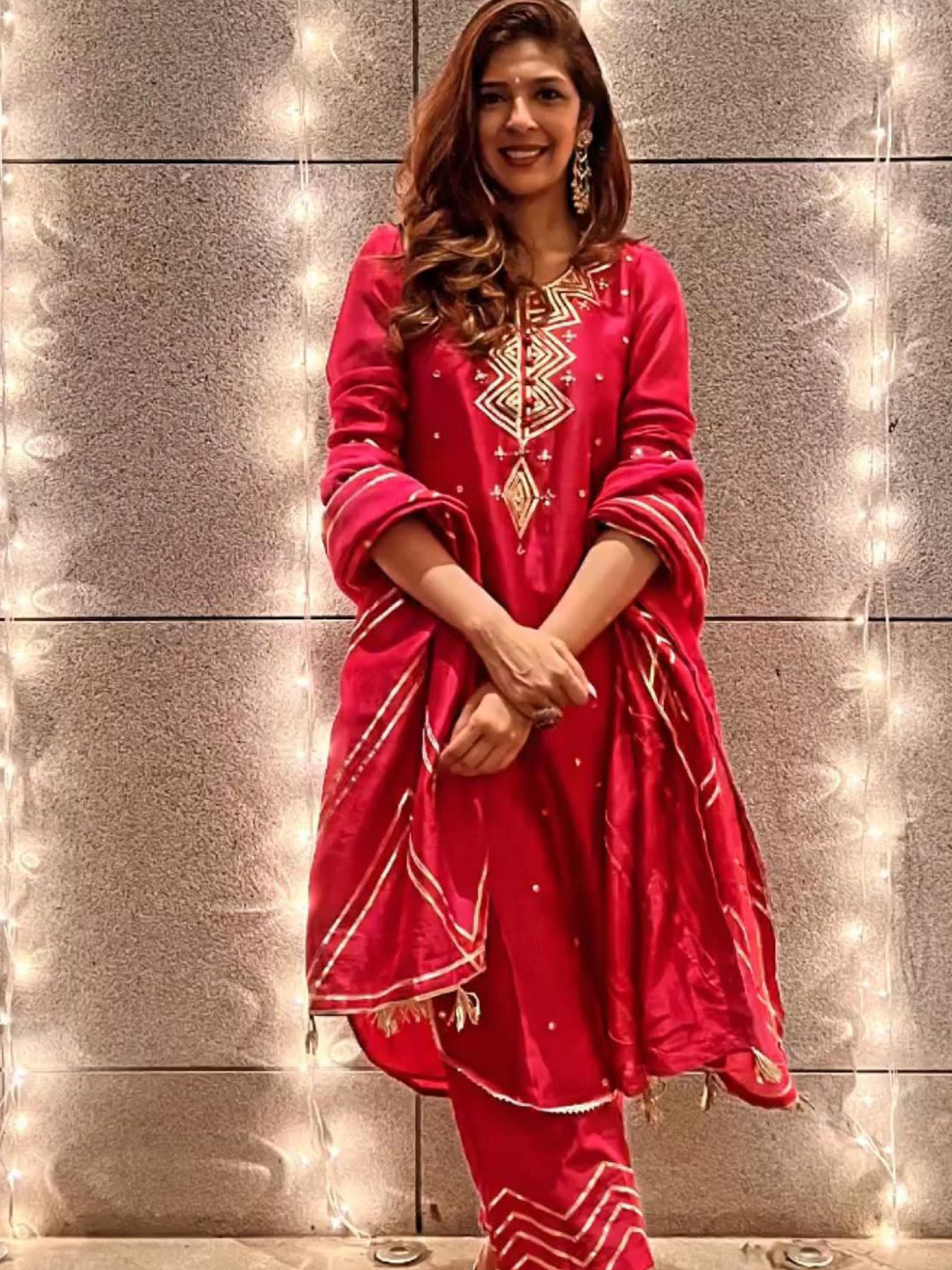 Mallika Singhania in  Chanderi Silk Kurta Pant Set