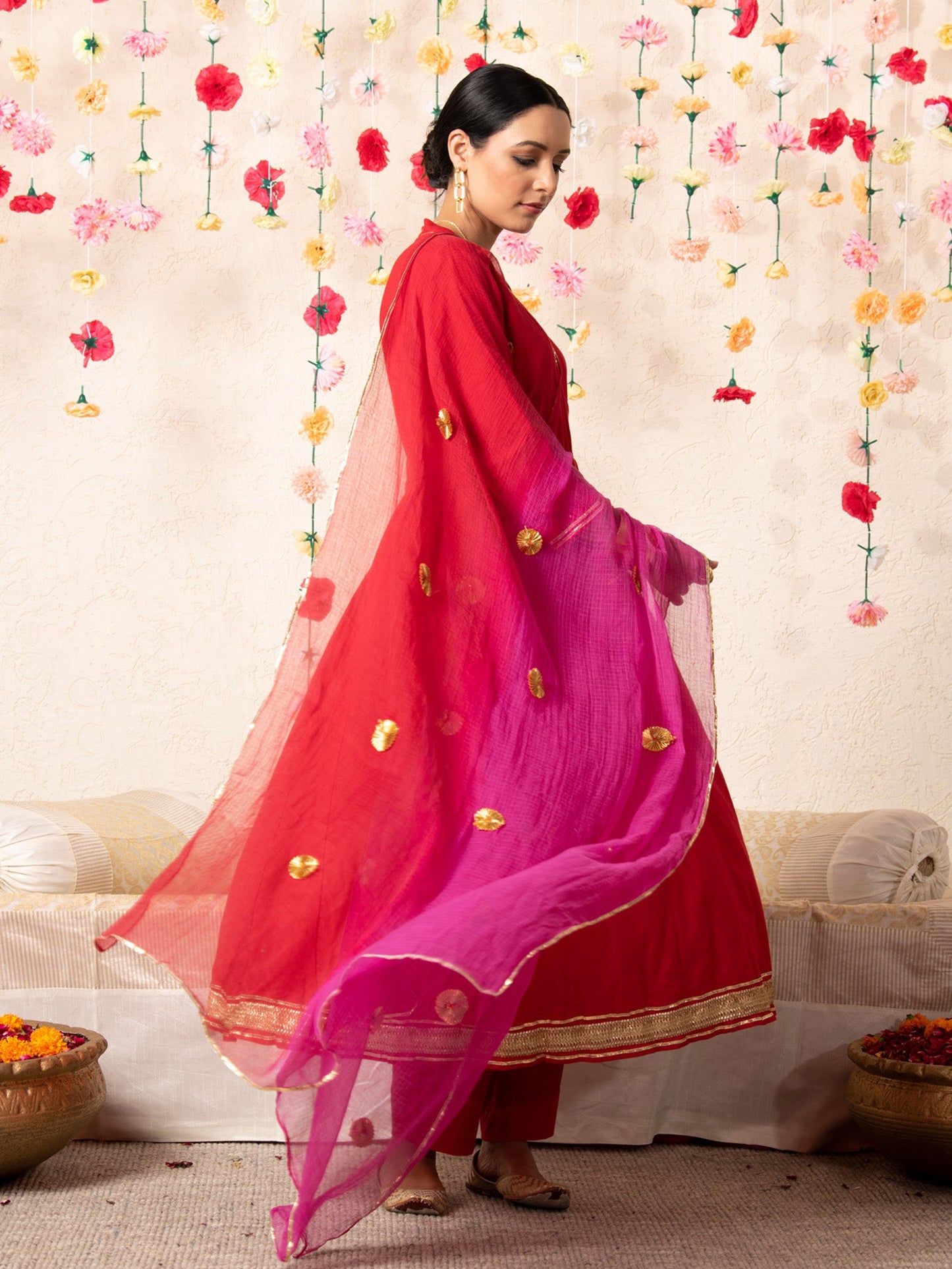 Sanjana Batra in Red Sorbet Angrakha Set