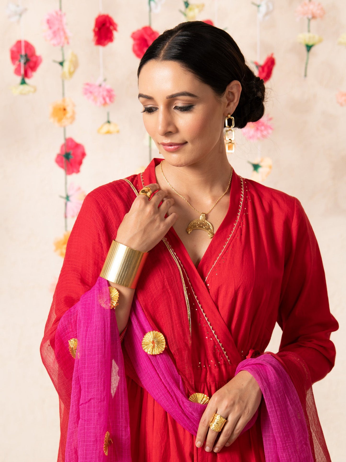Sanjana Batra in Red Sorbet Angrakha Set
