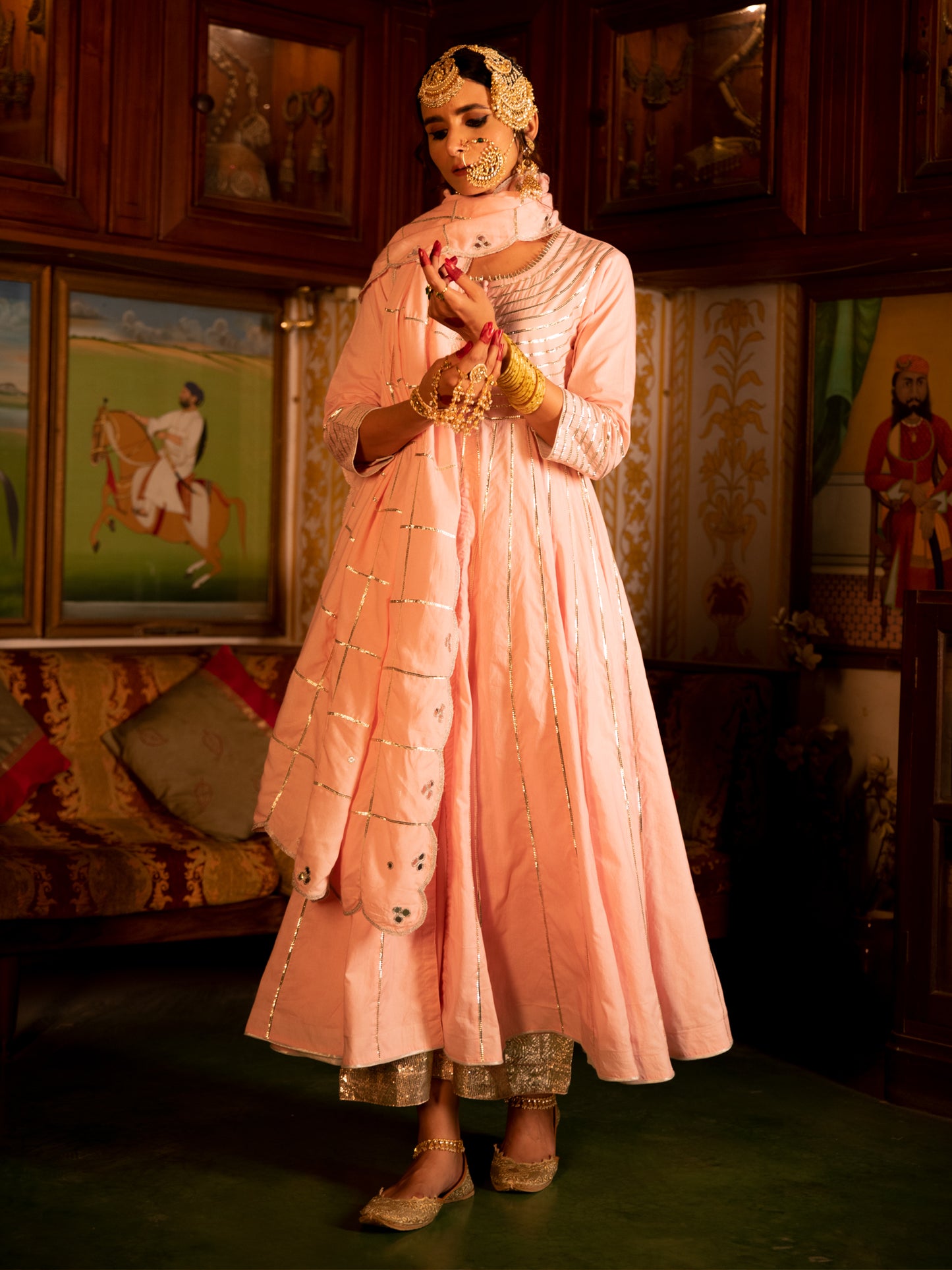 Falak Gulaabi Cotton Kalidaar Farshi Set