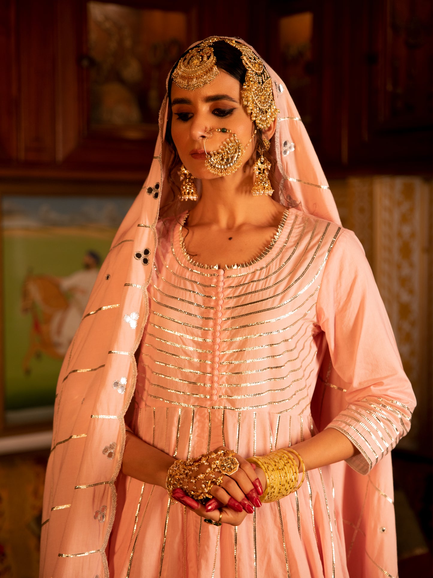 Falak Gulaabi Cotton Kalidaar Farshi Set