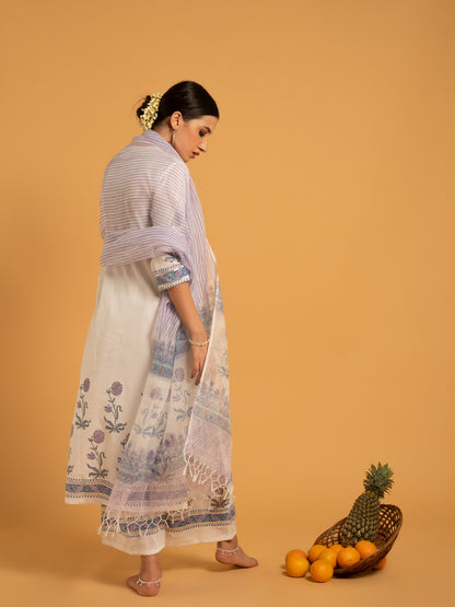 Surajmukhi Shwet White Purple  Suit Set