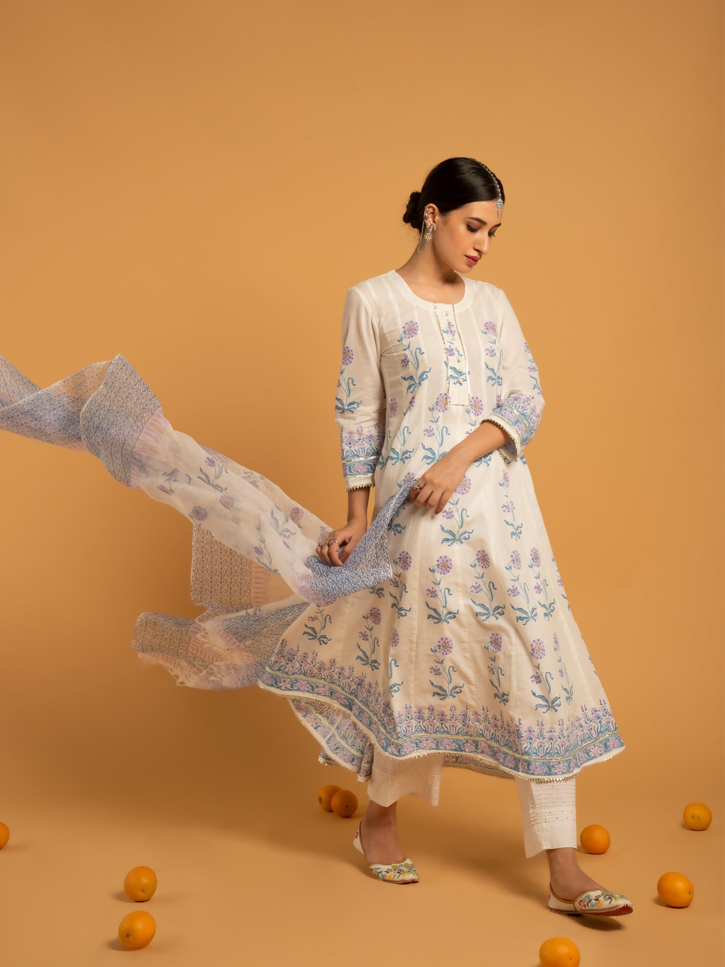Surajmukhi Shwet White Blue  Cotton Suit Set