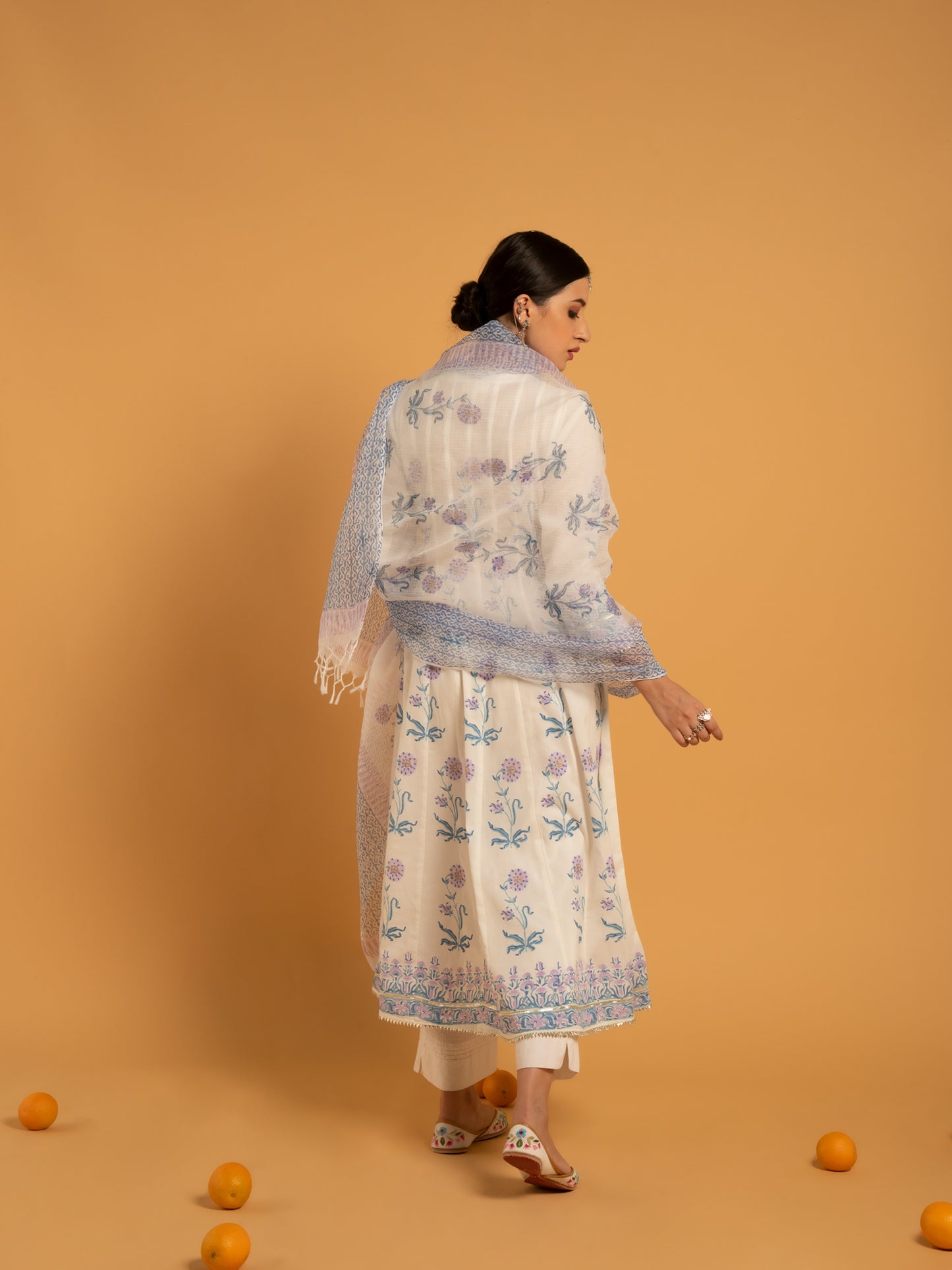Surajmukhi Shwet White Blue  Cotton Suit Set