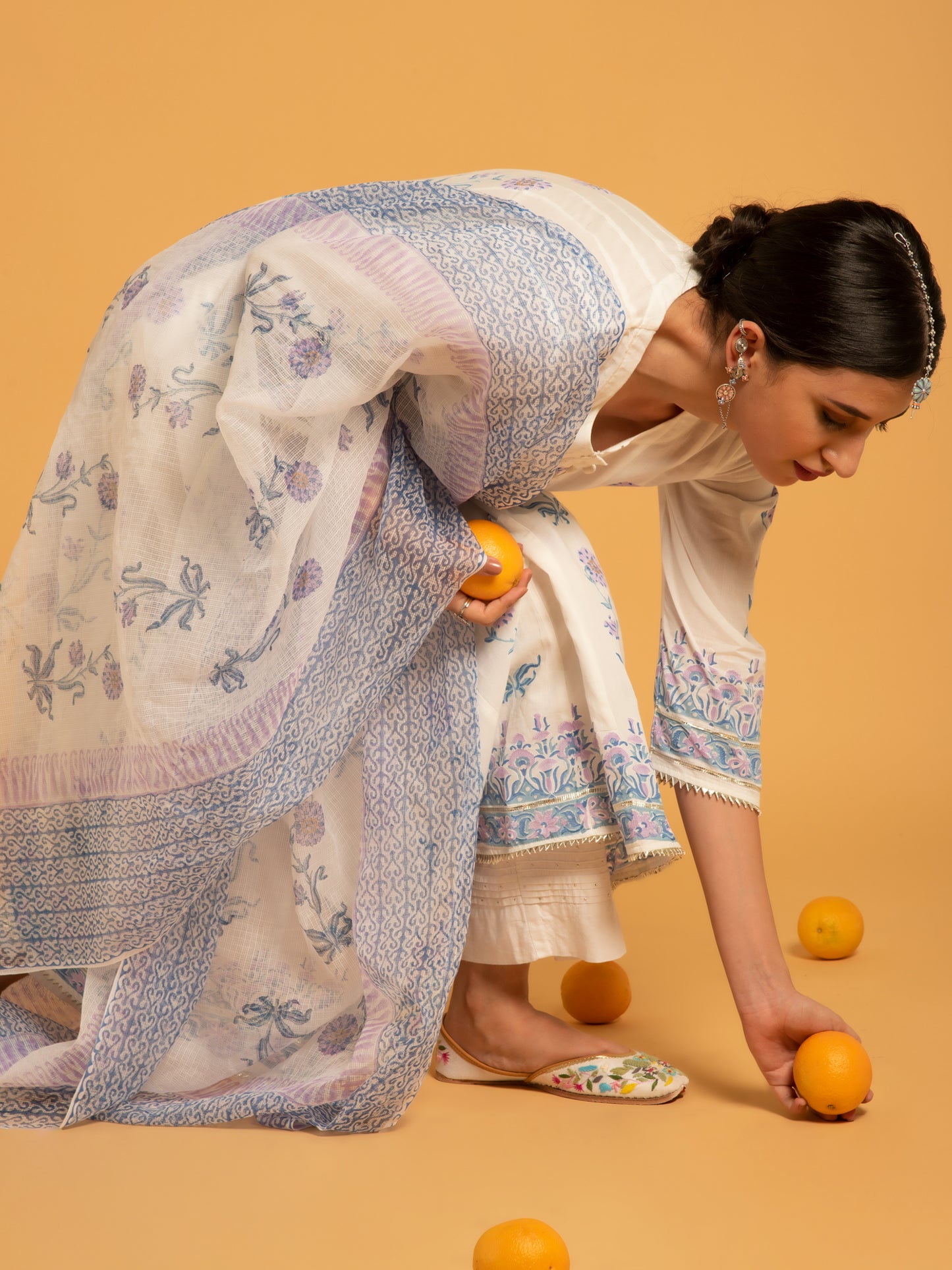 Surajmukhi Shwet White Blue  Cotton Suit Set