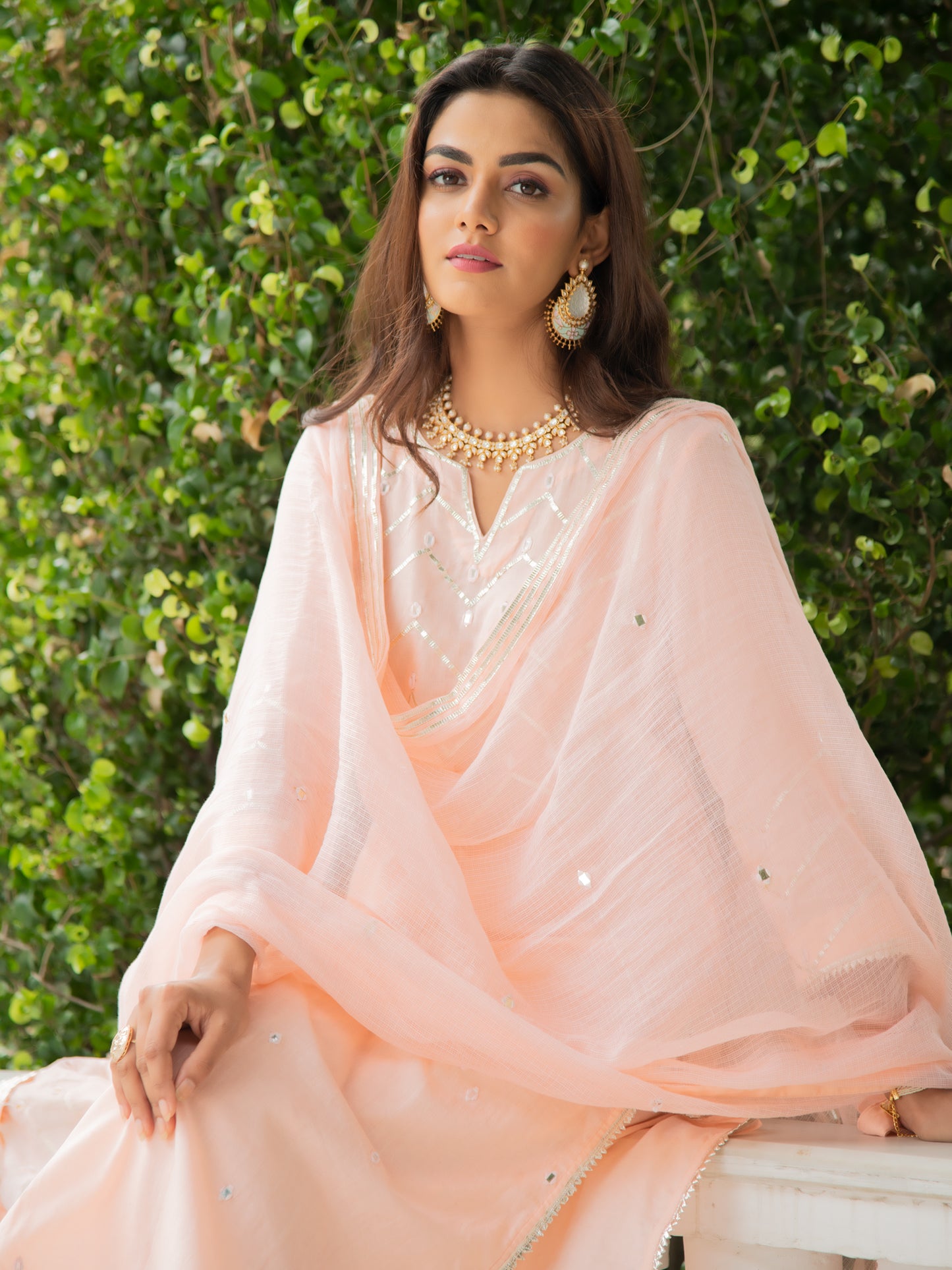 Noor Amaltas Peach Gota Mirror Work Set