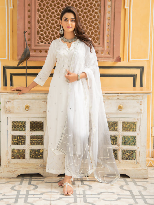 Noor Badli White Grey Gota Mirror Work Set