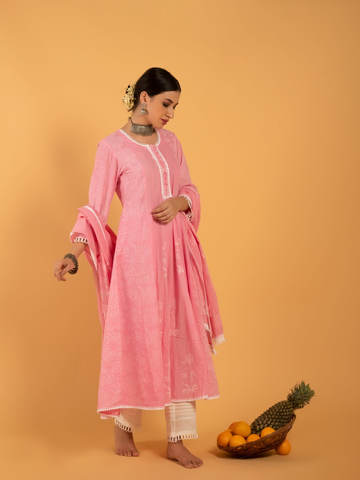 Gulaab Khari Pink Kurta White Pants Mulmul Dupatta