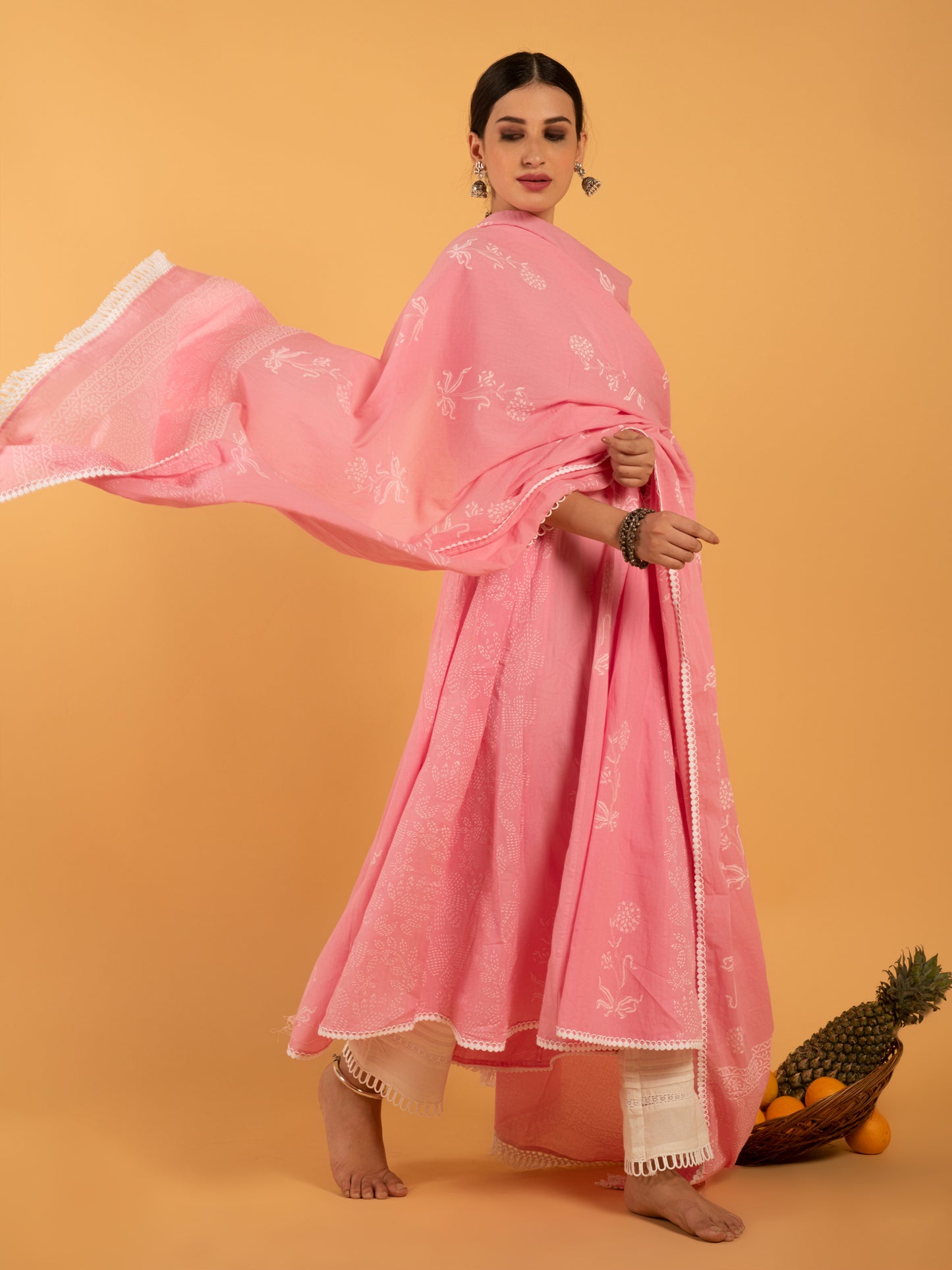 Gulaab Khari Pink Kurta White Pants Mulmul Dupatta