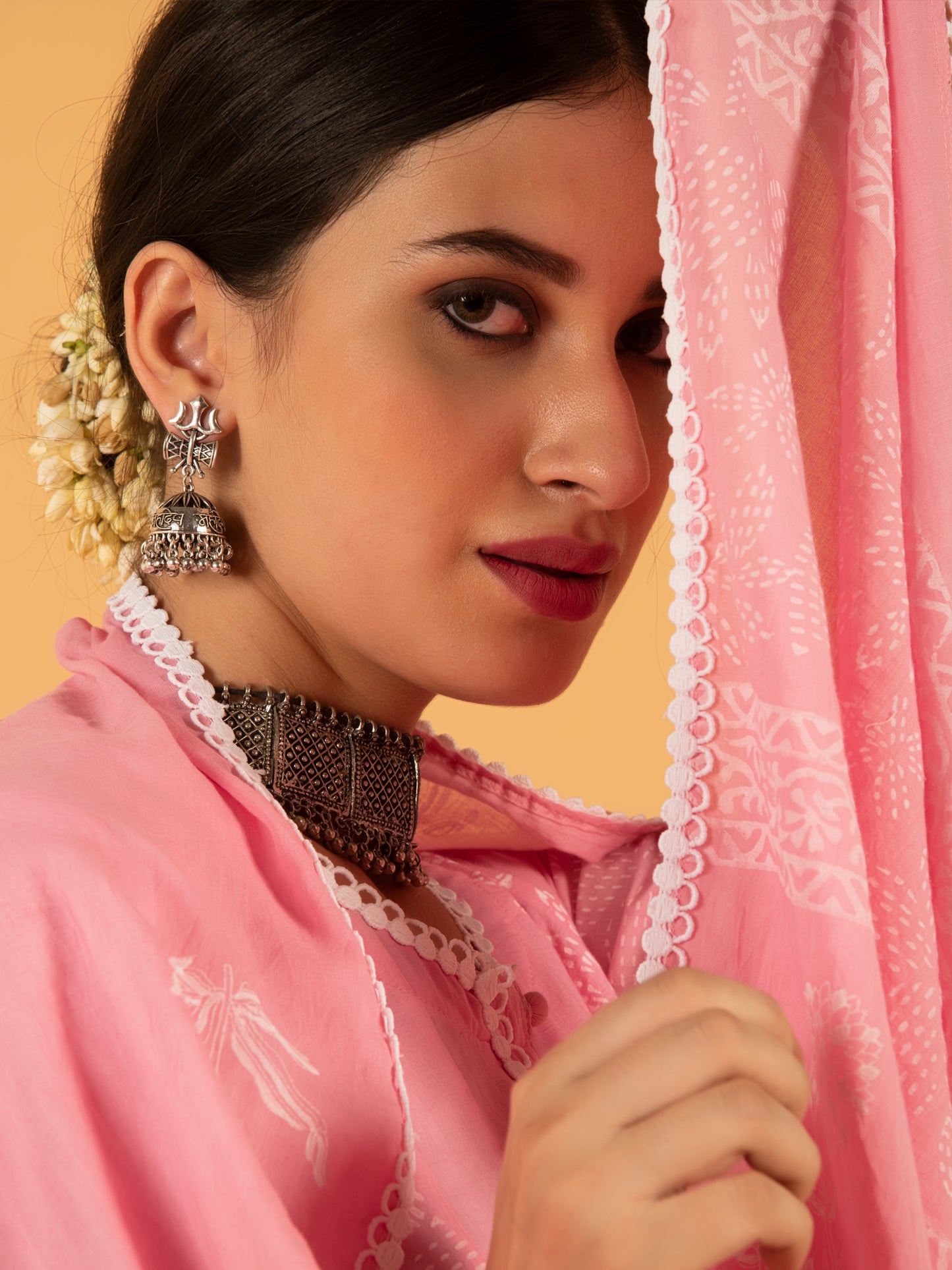 Gulaab Khari Pink Kurta White Pants Mulmul Dupatta