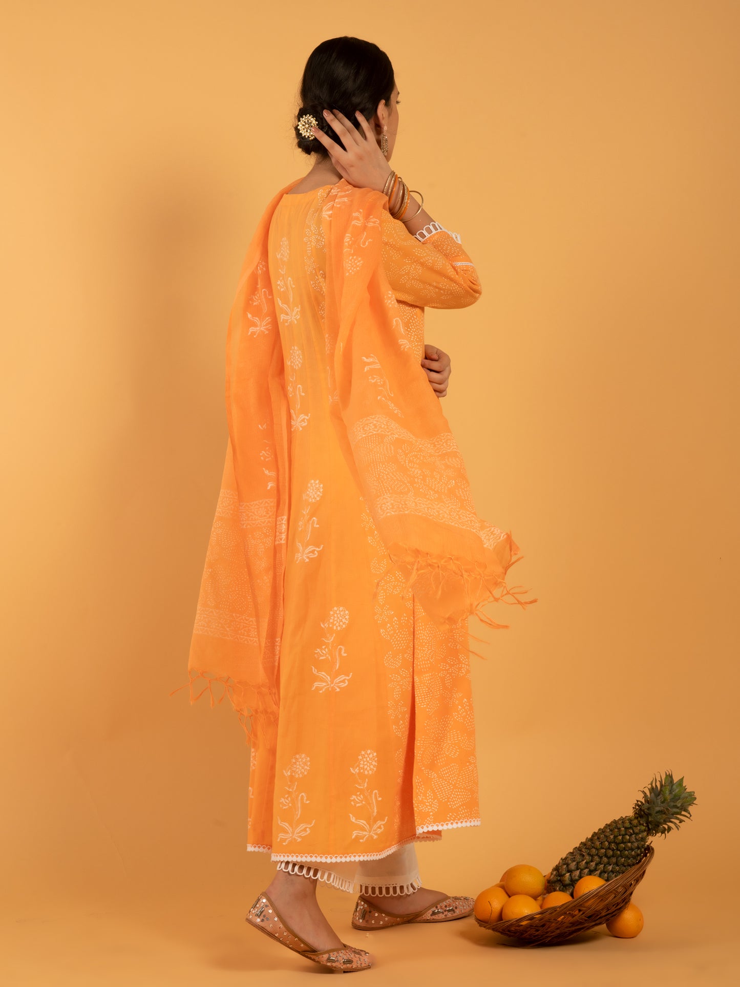 Narangi Khari Orange Kaldiar Kurta Set RTS