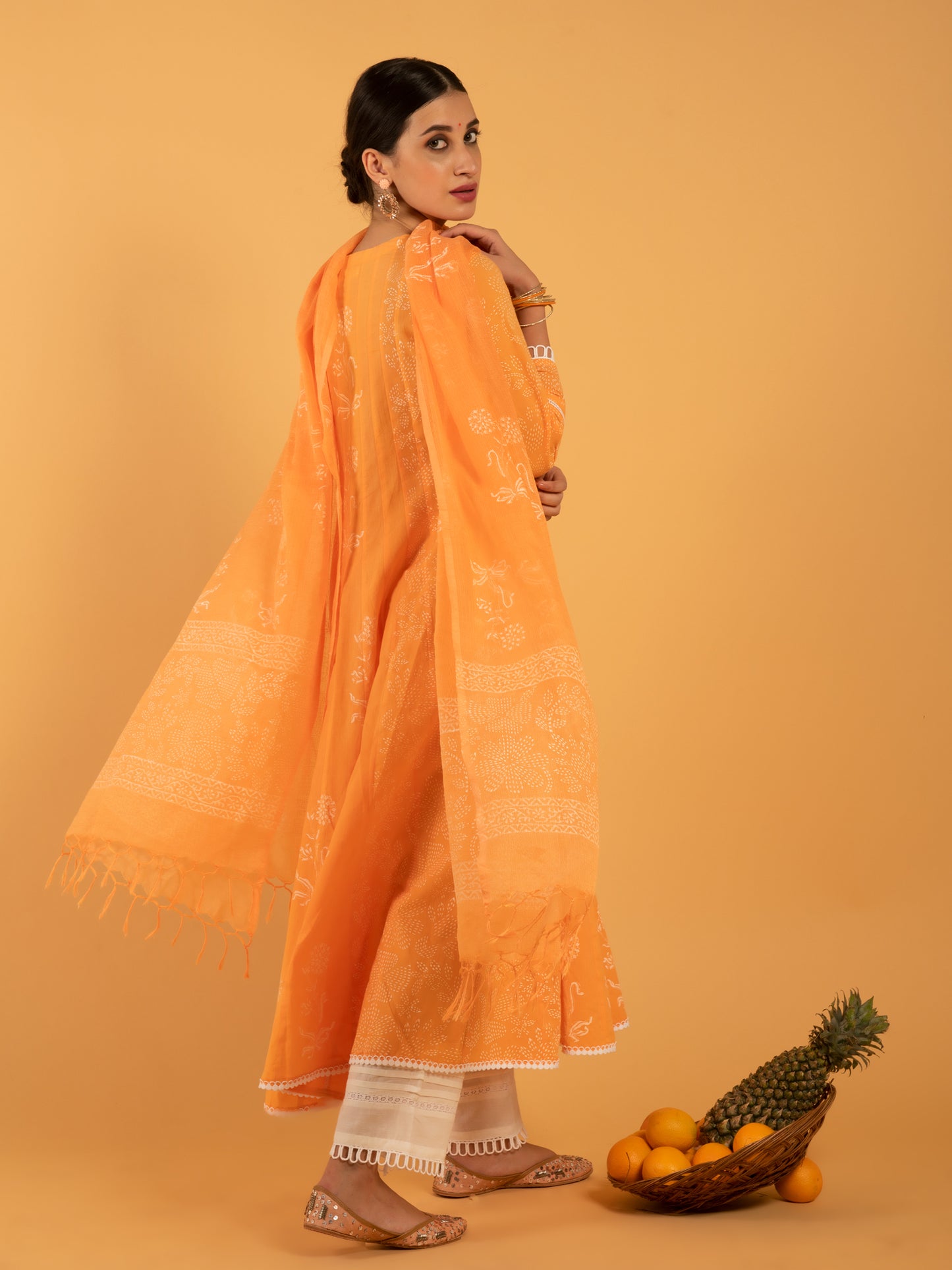 Narangi Khari Orange Kaldiar Kurta Set RTS