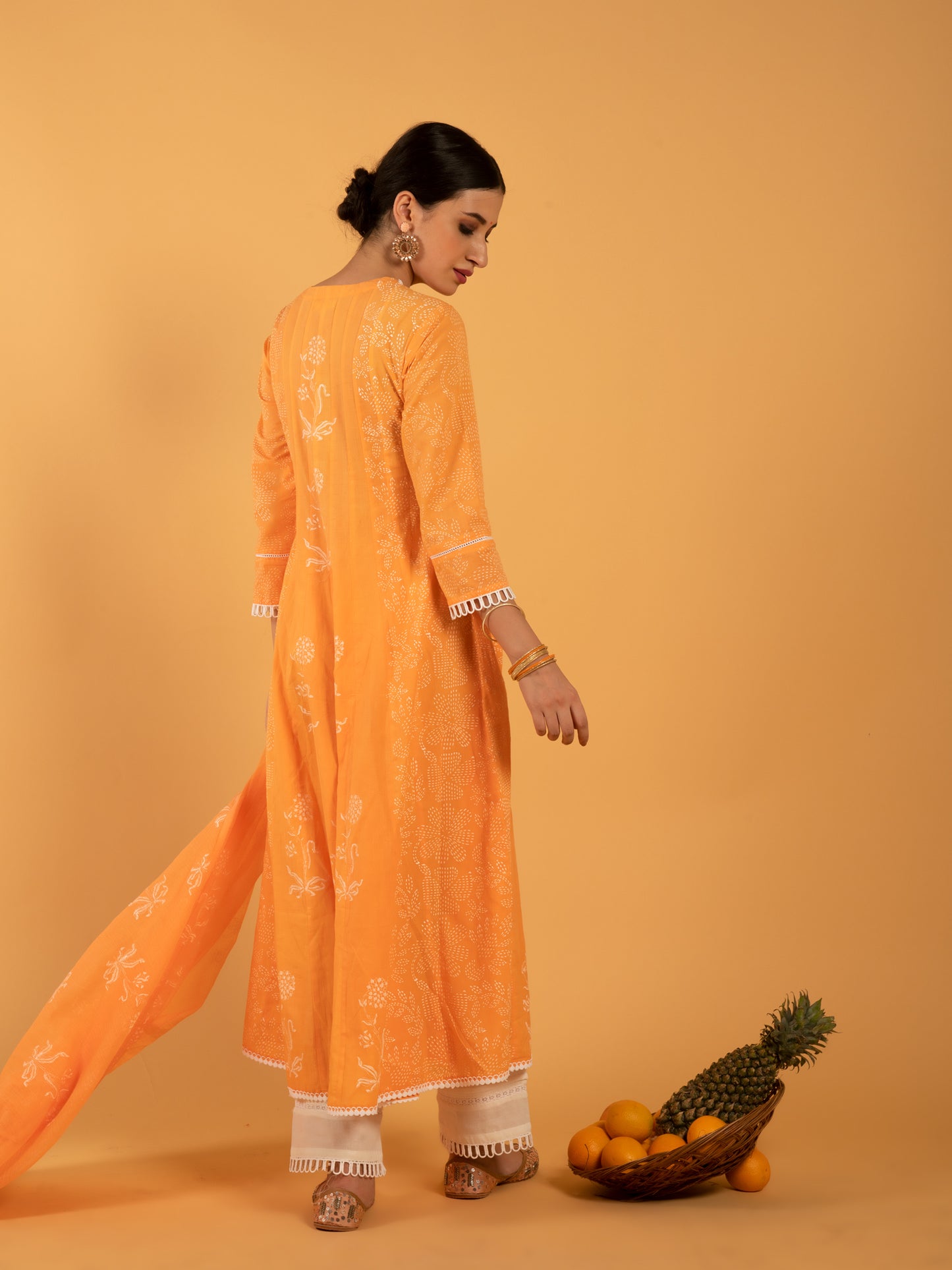 Narangi Khari Orange Kaldiar Kurta Set RTS