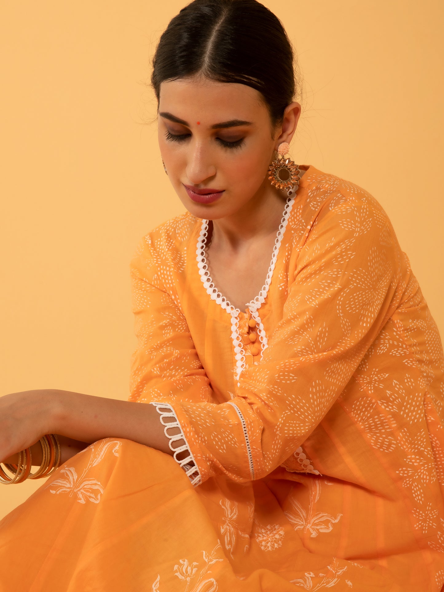 Narangi Khari Orange Kaldiar Kurta Set RTS