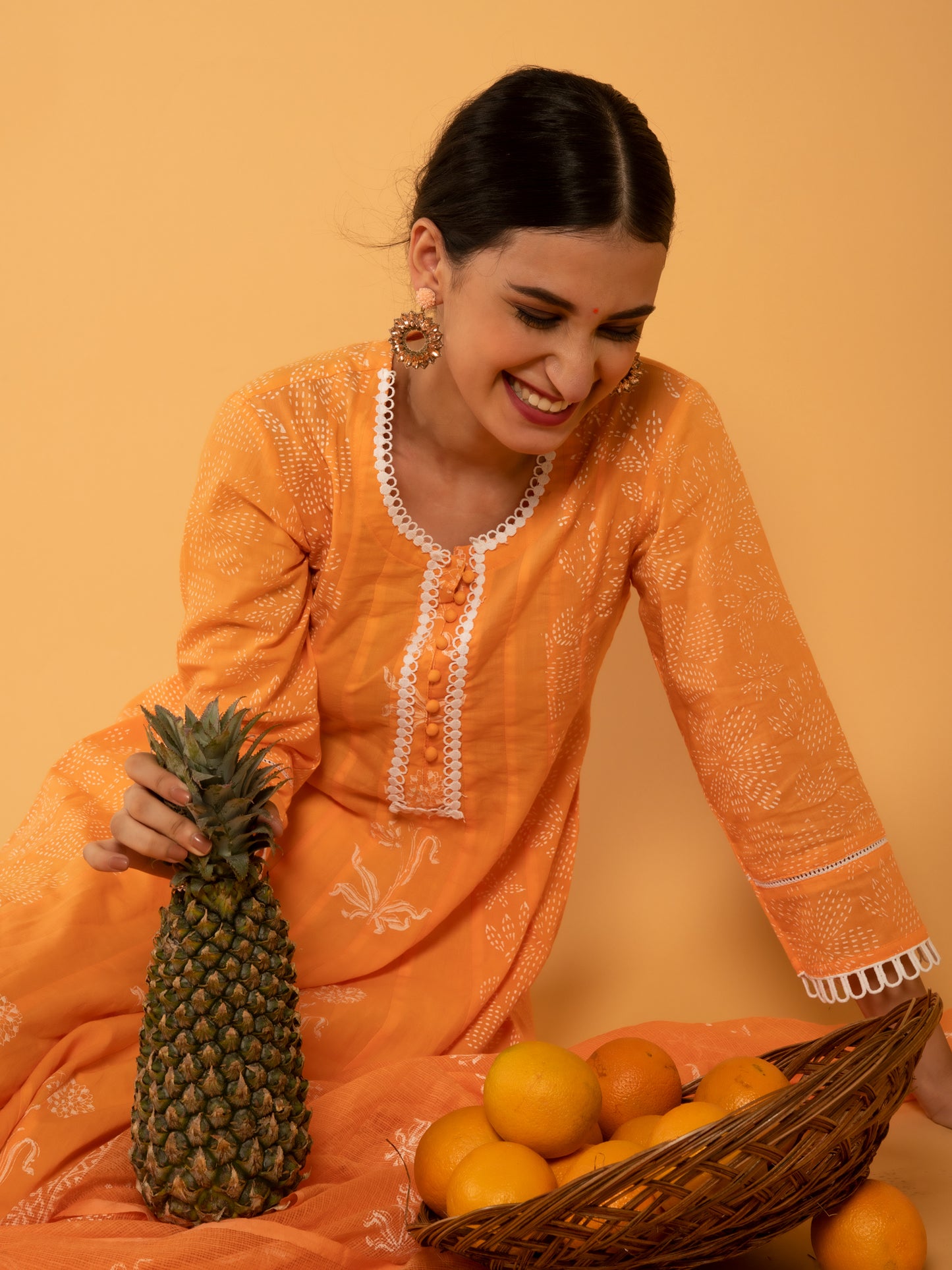 Narangi Khari Orange Kaldiar Kurta Set RTS