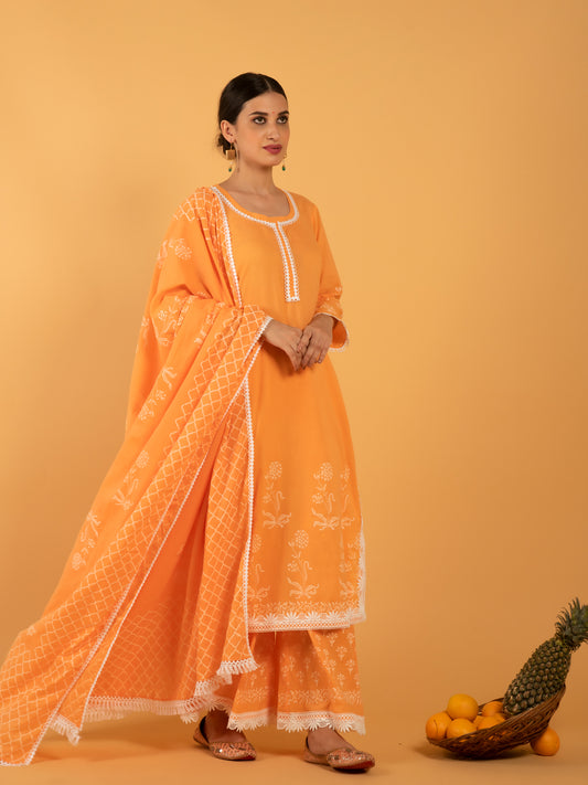 Narangi Khari Orange Cotton Suit Set