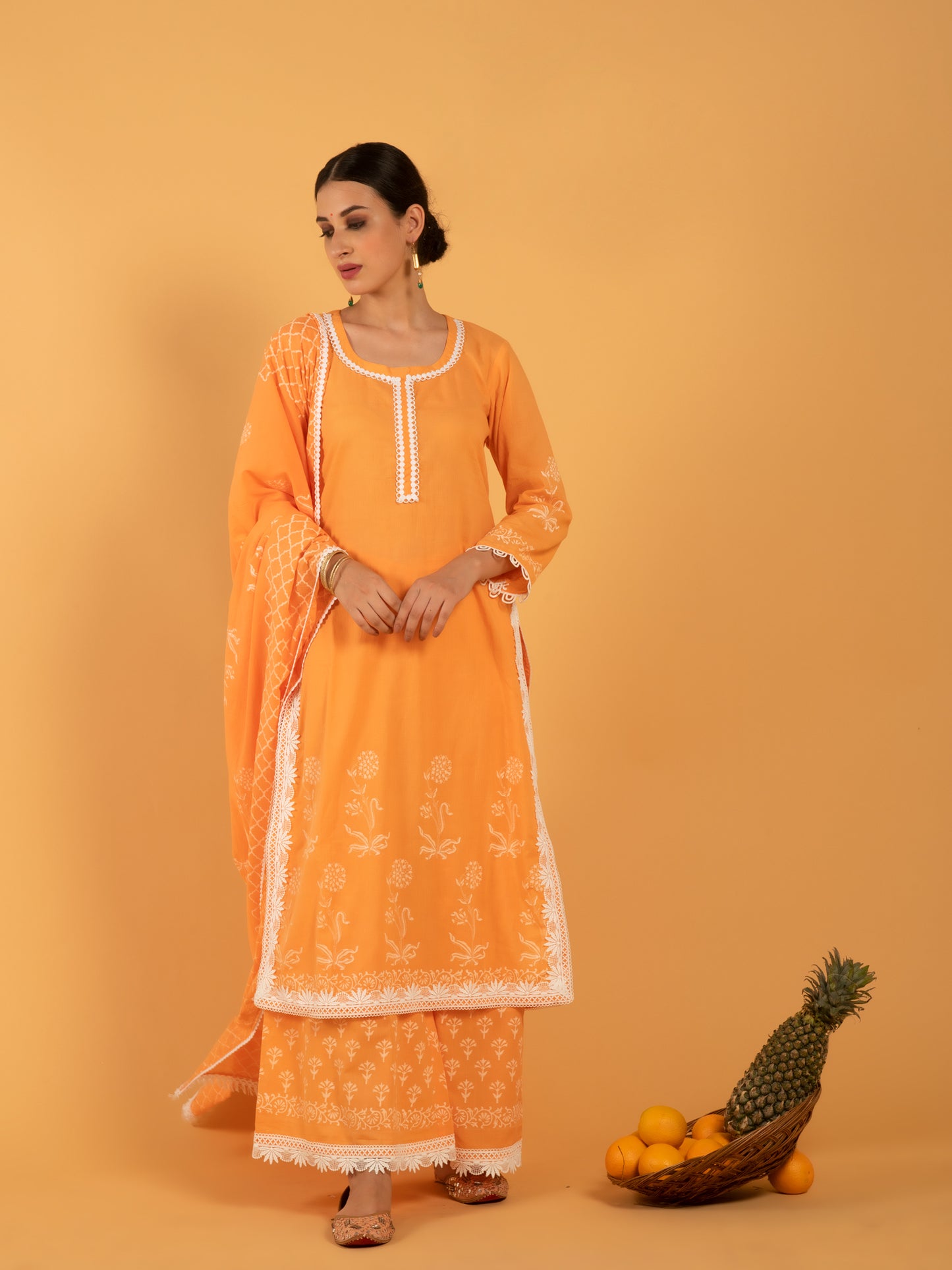 Narangi Khari Orange Cotton Suit Set RTS