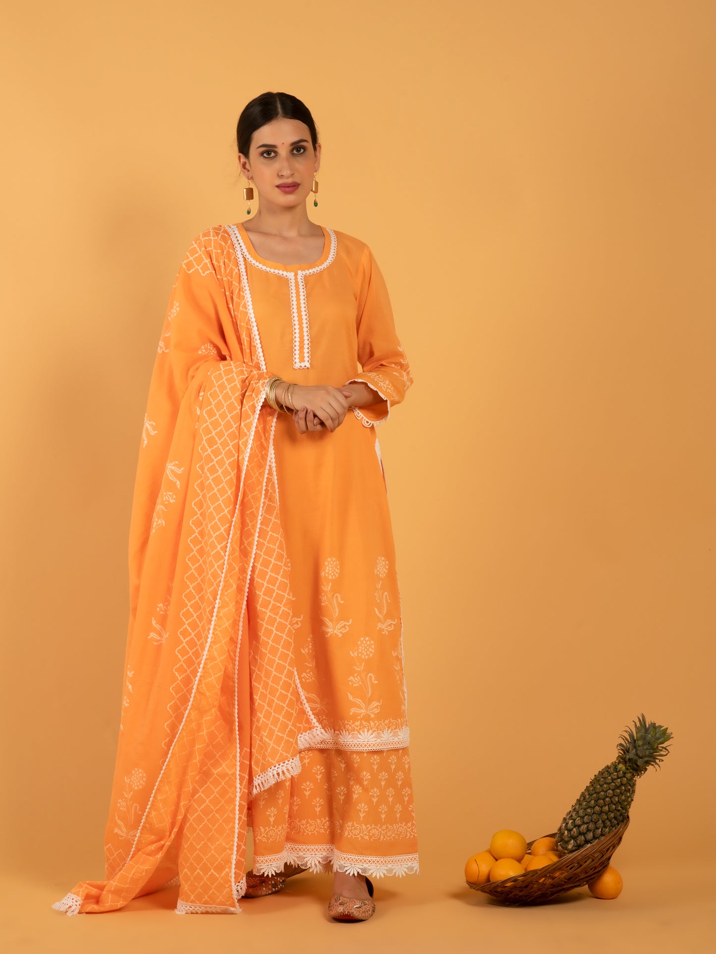 Narangi Khari Orange Cotton Suit Set RTS