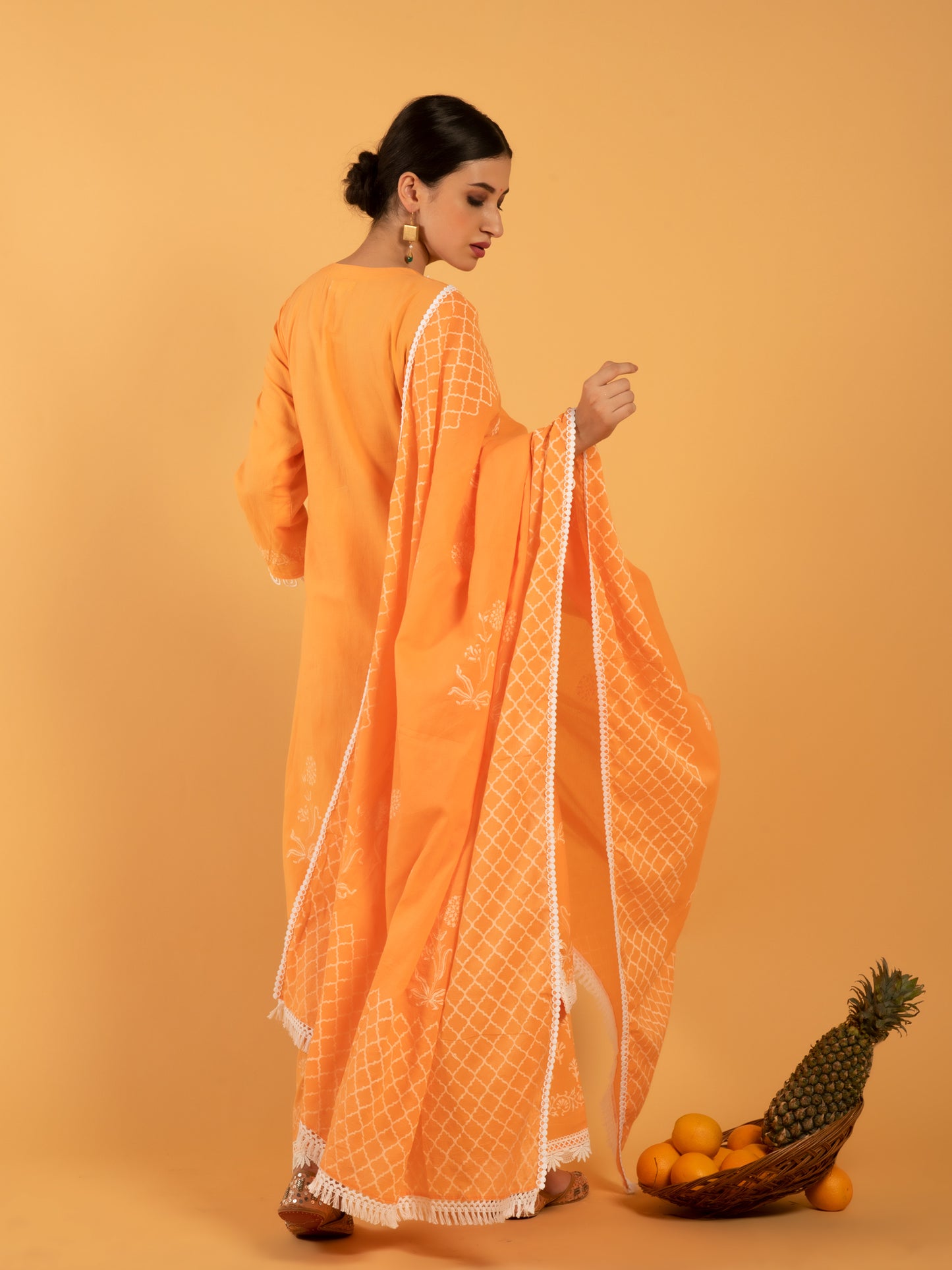 Narangi Khari Orange Cotton Suit Set RTS
