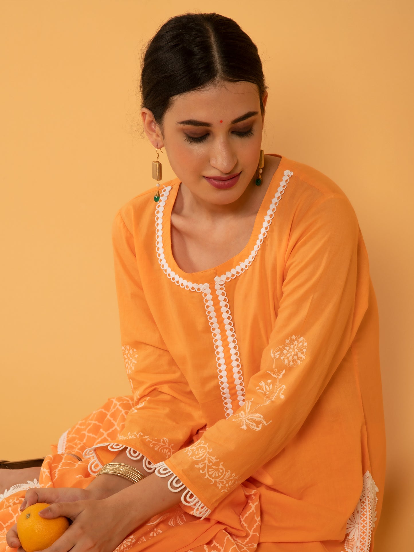 Narangi Khari Orange Cotton Suit Set RTS
