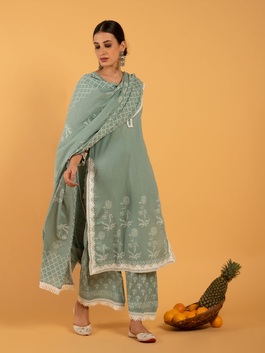 Harita Khari Block Printed Cotton Suit Mulmul Dupatta
