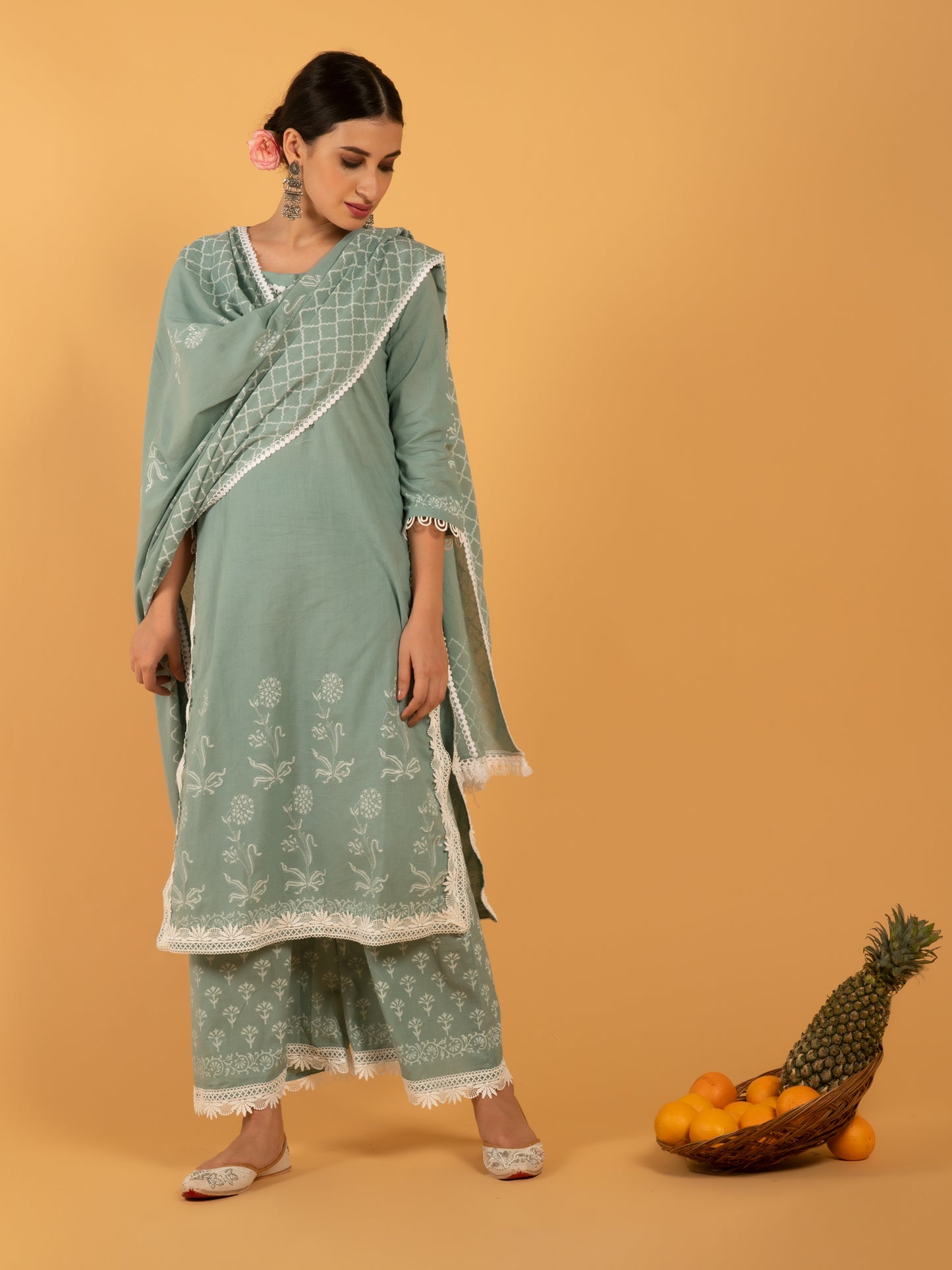 Harita Khari Block Printed Cotton Suit Mulmul Dupatta