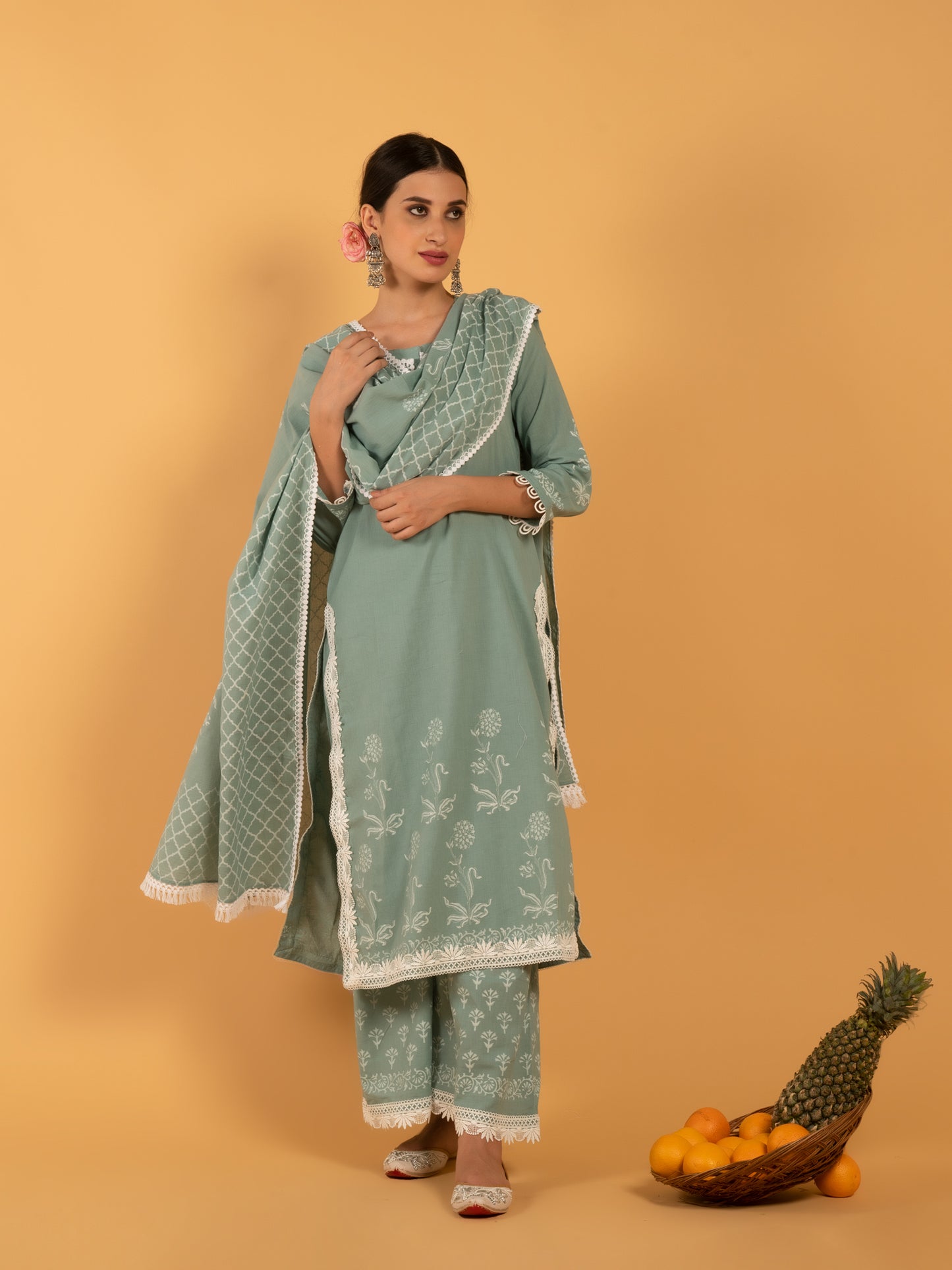 Harita Khari Block Printed Cotton Suit Mulmul Dupatta