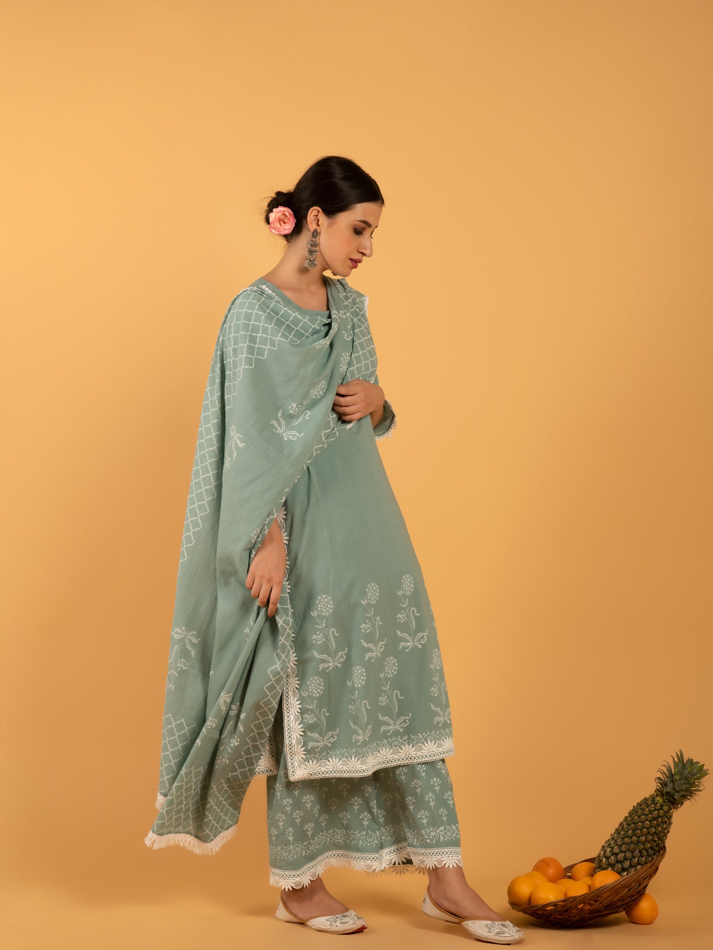Harita Khari Block Printed Cotton Suit Mulmul Dupatta