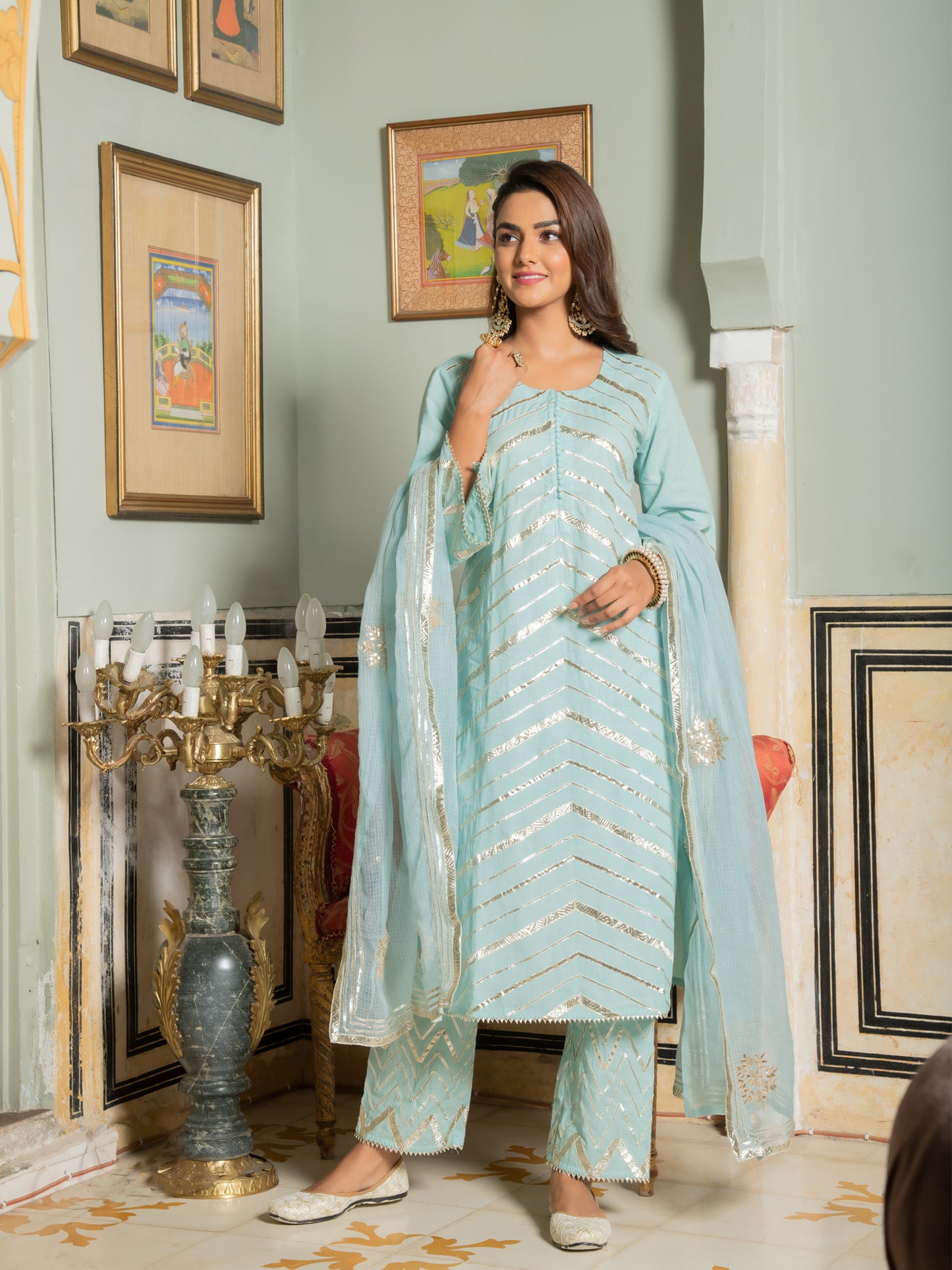 Sophie choudry in Noor Harita Gota Lehriya Work Kurta Set