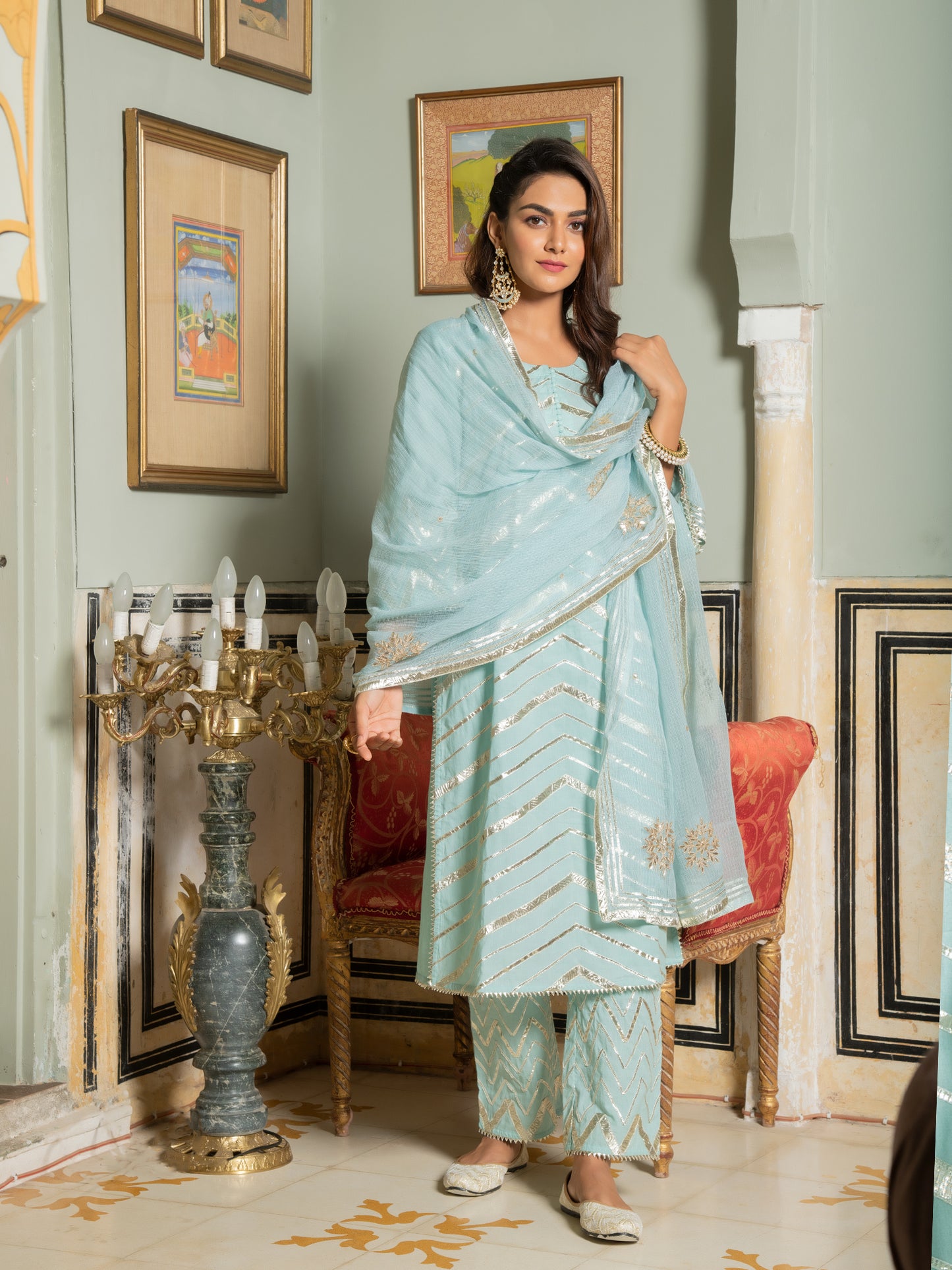 Sophie choudry in Noor Harita Gota Lehriya Work Kurta Set