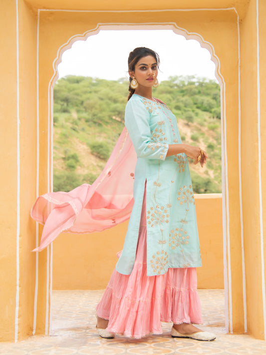 Noor Neel Gulabi Sharara Set