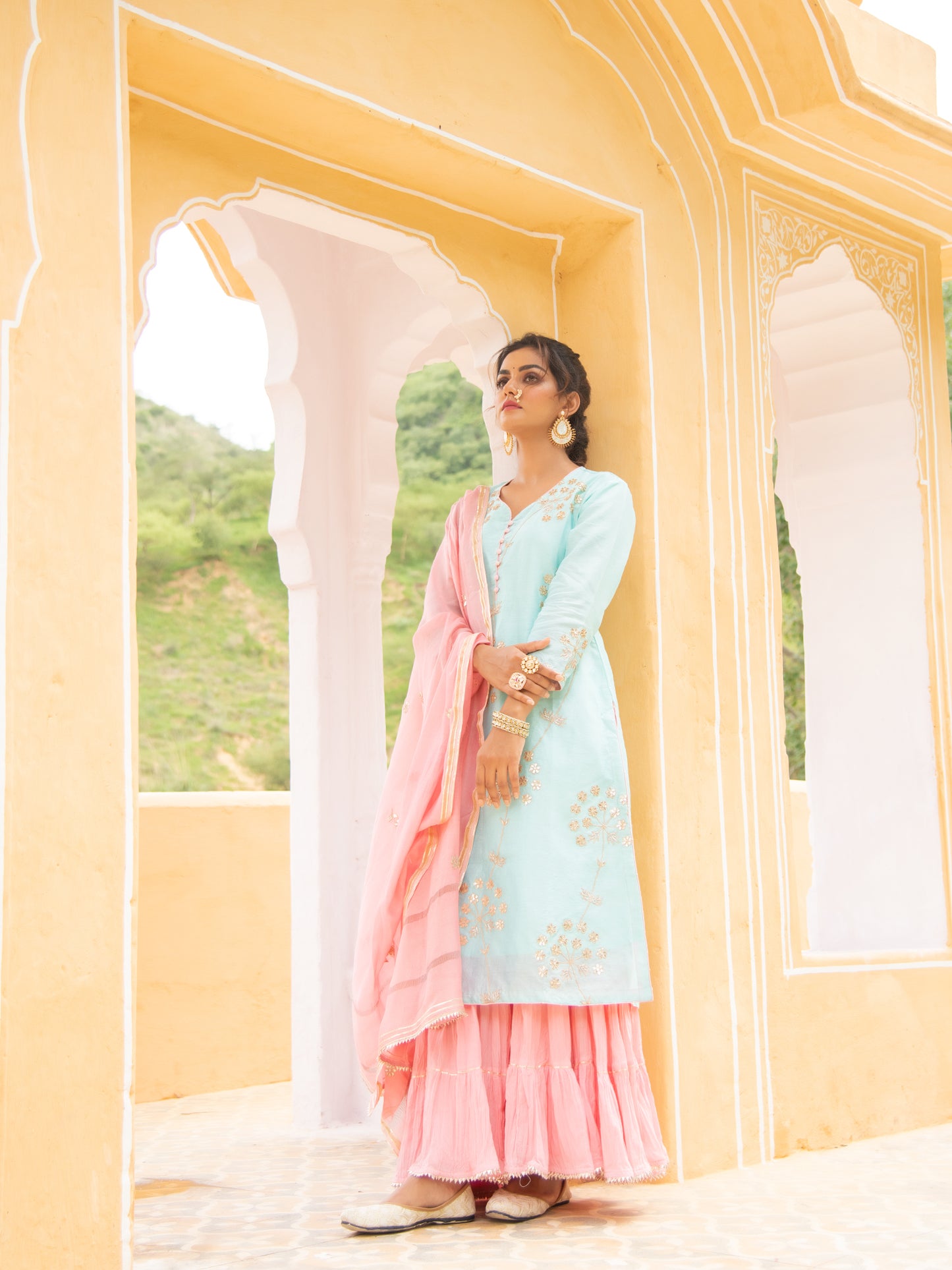 Noor Neel Gulabi Sharara Set