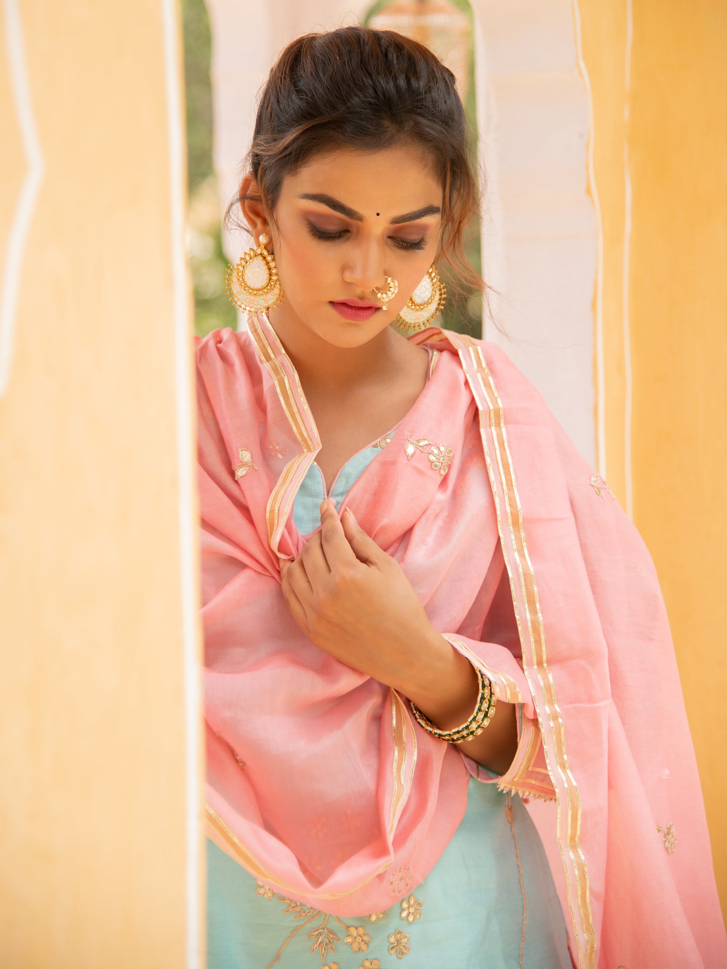 Noor Neel Gulabi Sharara Set