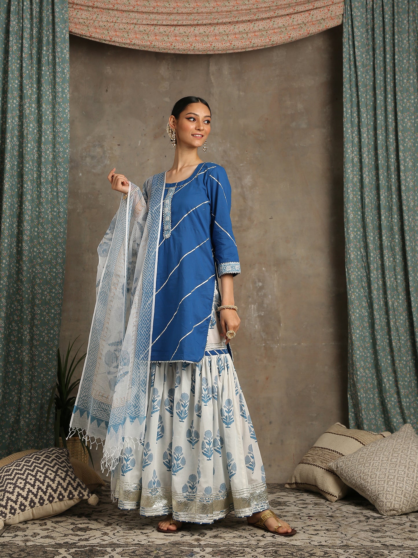 Sharanya Neel Hand Cotton Sharara Suit Set