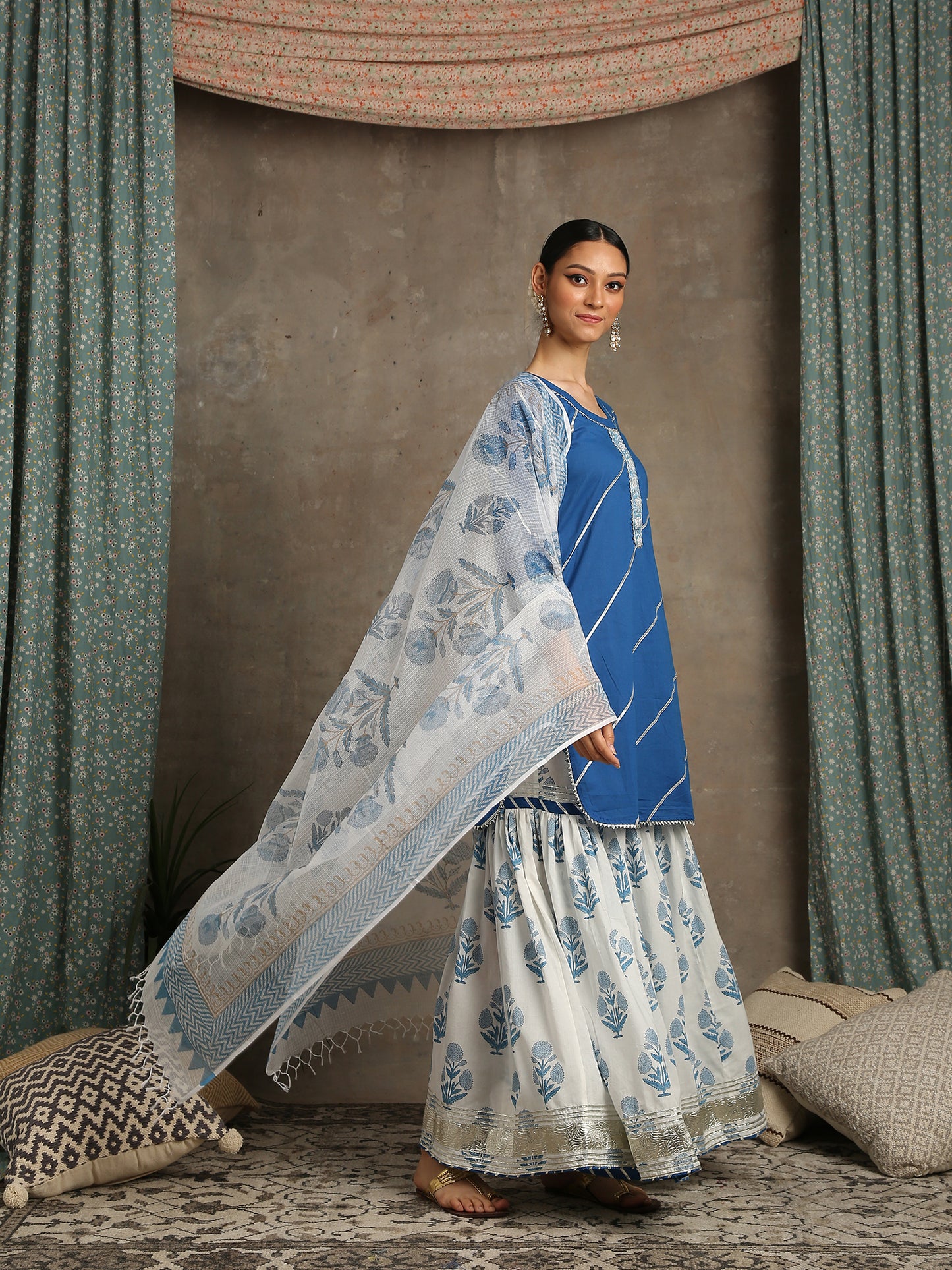 Sharanya Neel Hand Cotton Sharara Suit Set