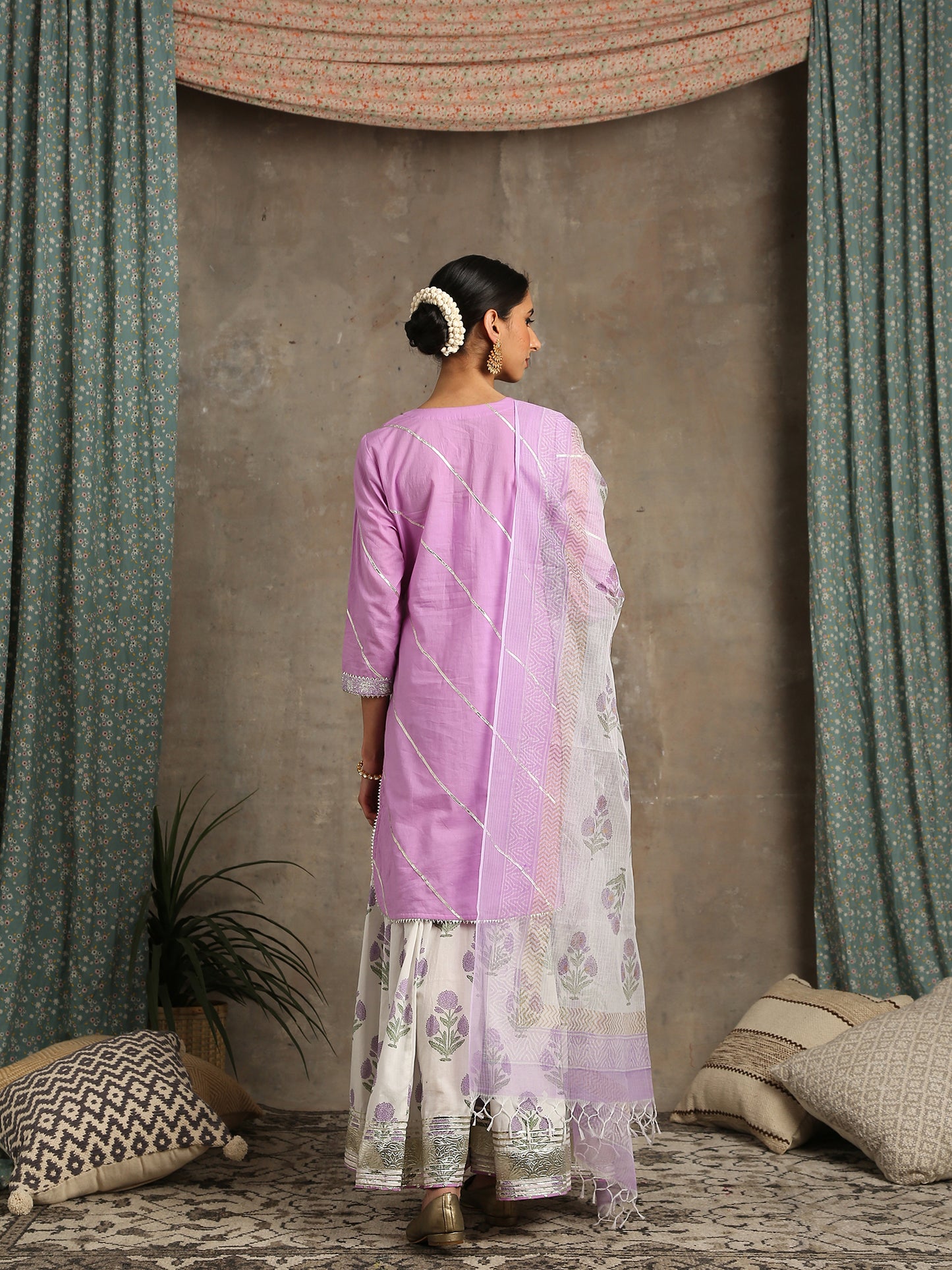 Sharanya  Lavender and Ivory Printed Sharara Suit Set