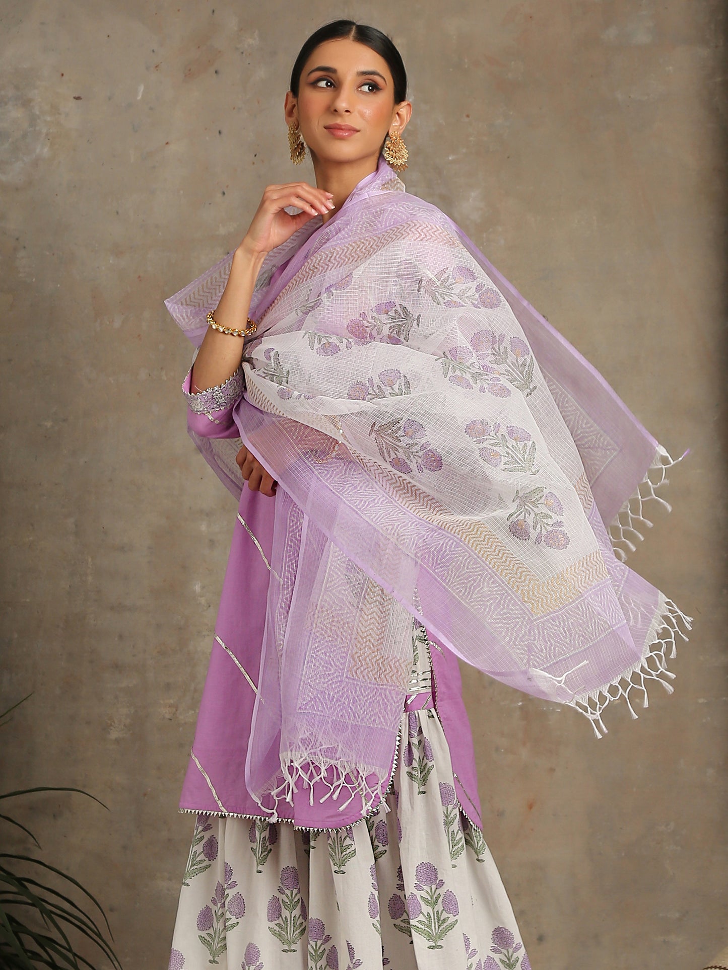 Sharanya  Lavender and Ivory Printed Sharara Suit Set