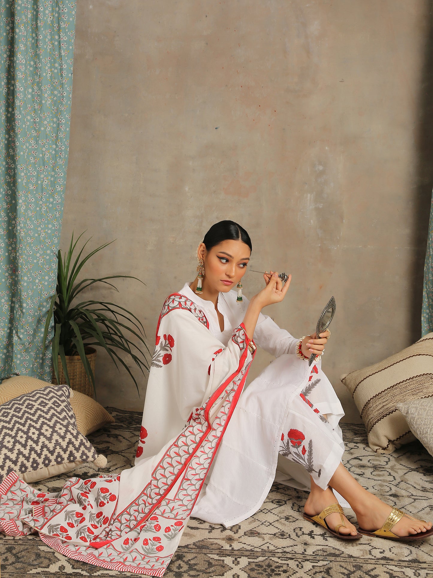 Mahira Hand block Printed Cotton White Pant