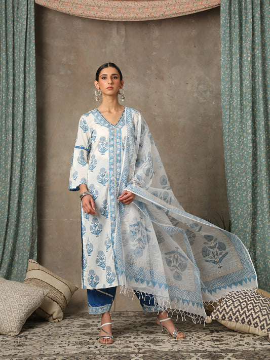 Sahar Neel Floral Printed Cotton Salwar Kurta Set