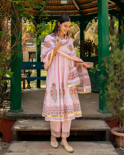 Mughal Pink Boota Anarkali Set