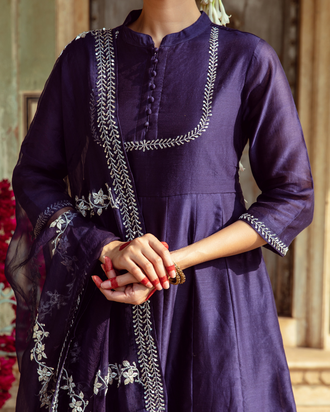 Deep Violet Antique Zardozi Kurta Set